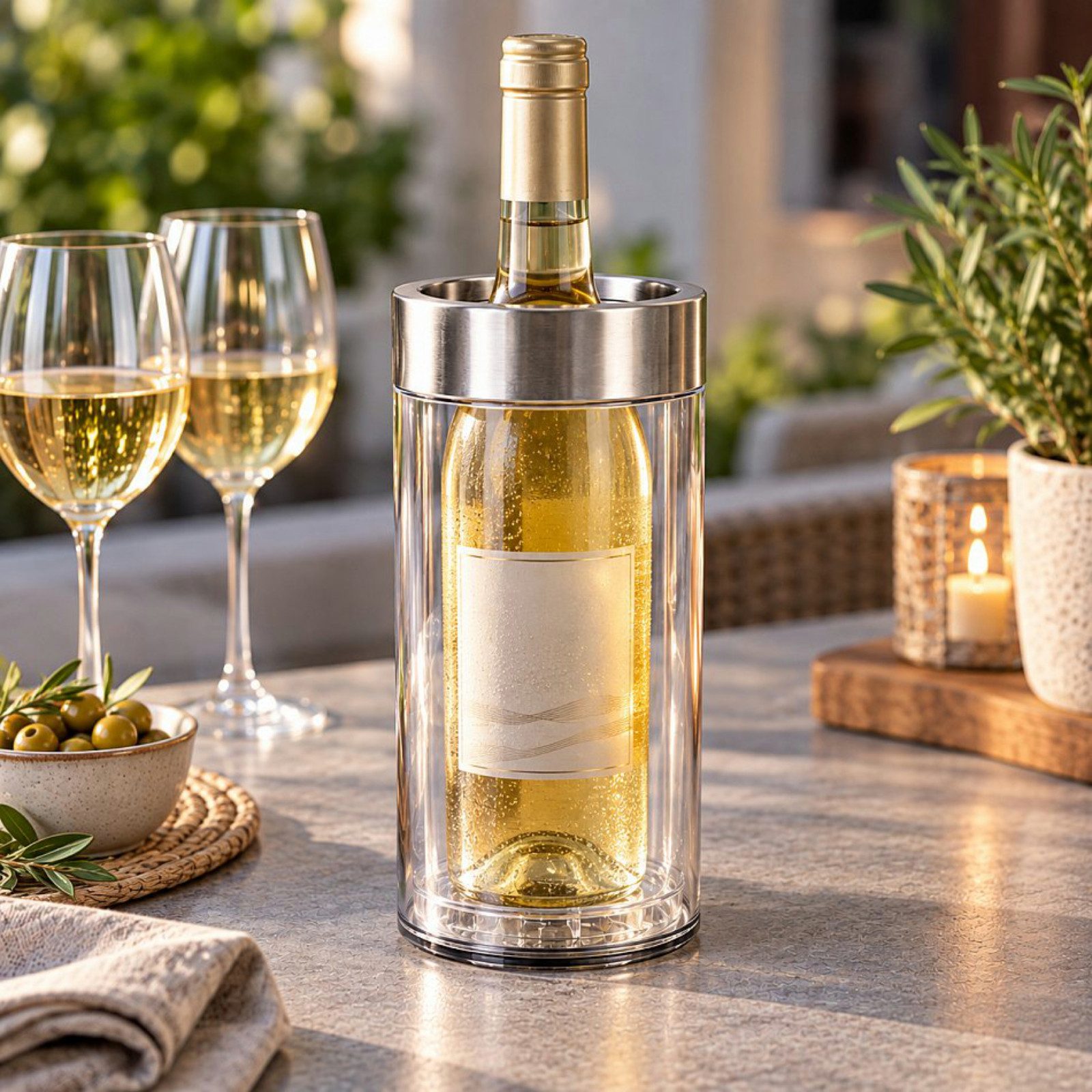 Haushalt International Im- und Export GmbH Wein- und Sektkühler Flaschenkühler Kühler Doppelwandig, 23x11,5cm, 1,4L, Transparent, Anti-Rutsch