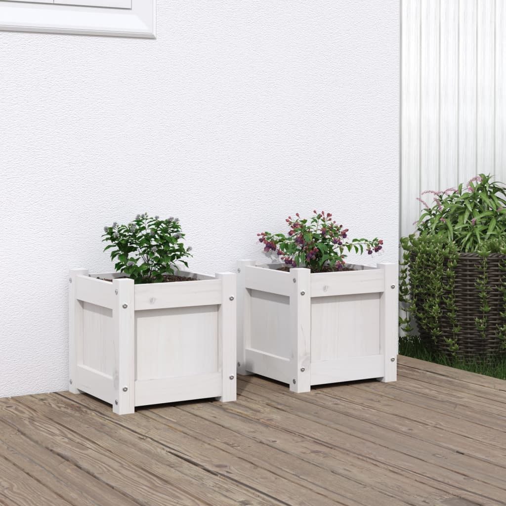 Thumbnail - vidaXL Pflanzkübel Pflanzkübel Blumenkübel Pflanzcontainer Pflanzgefäße 2 Stk Weiß Massiv
