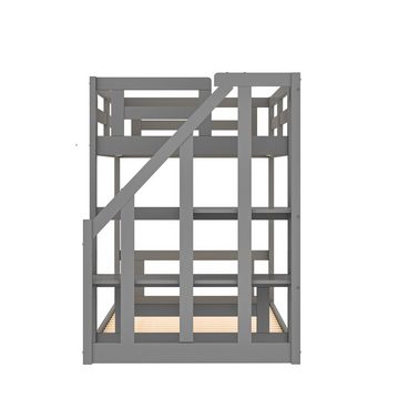 Ulife Etagenbett Niedriges Kinderbett mit Sicherheitstreppe, Lattenrost, Massivholz,90x200cm
