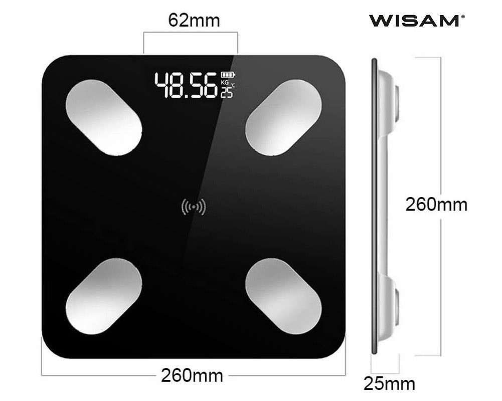 Wisam Körper-Analyse-Waage Wisam® B2017 Smart App Digital Personenwaage BMI Bluetooth iOS Android