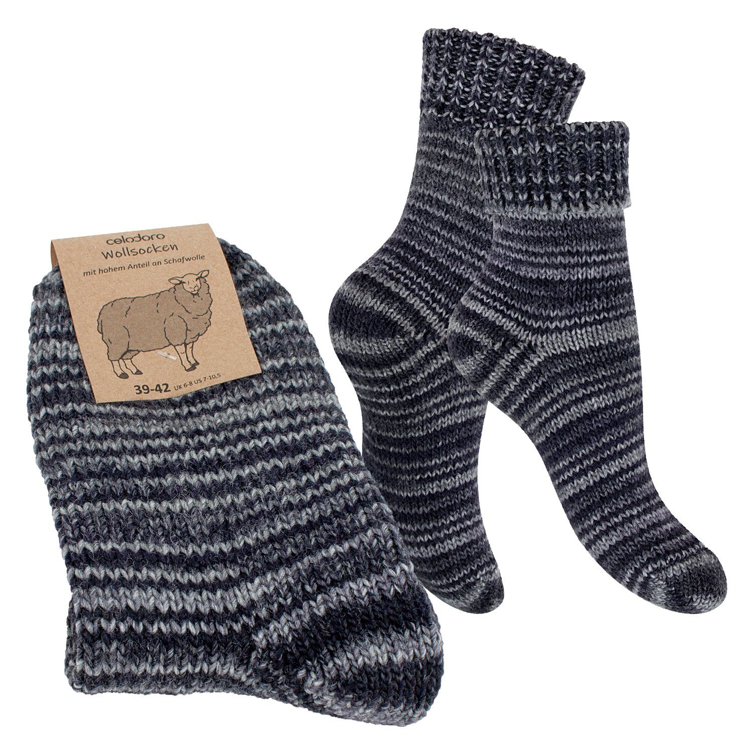 celodoro Wollsocken Umschlagsocken Mouline Grau mit Herren & Damen Umschlag