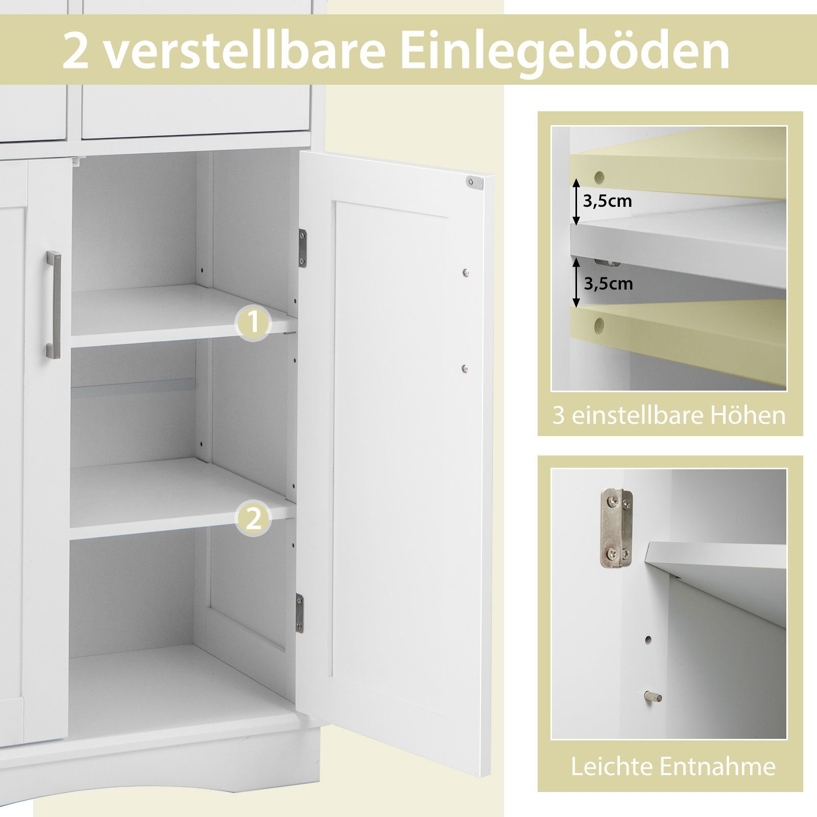 COSTWAY Badkommode mit 2 Schubladen & 2 Türen, verstellbar, 60x30x108cm