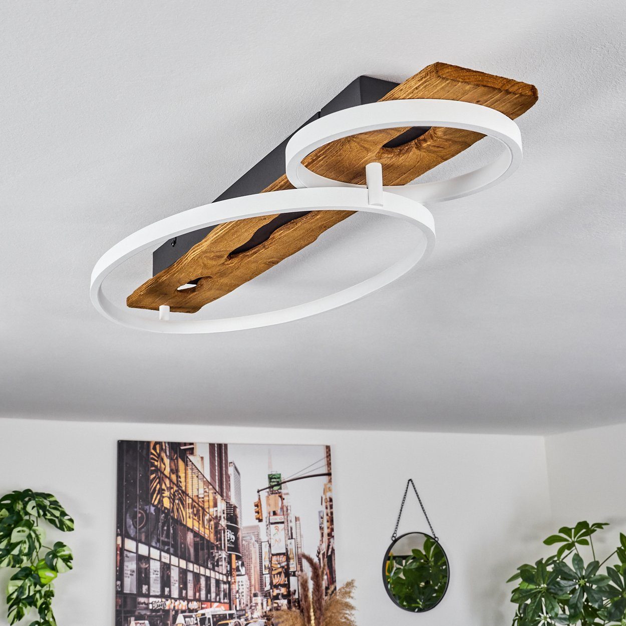 Lumen, LED über in Metall/Holz/Kunststoff Deckenlampe 30 wechselbar, 3000 Deckenleuchte Watt Anthazit/Natur/Weiß, LED aus dimmbar Kelvin, hofstein 3600 Lichtschalter,