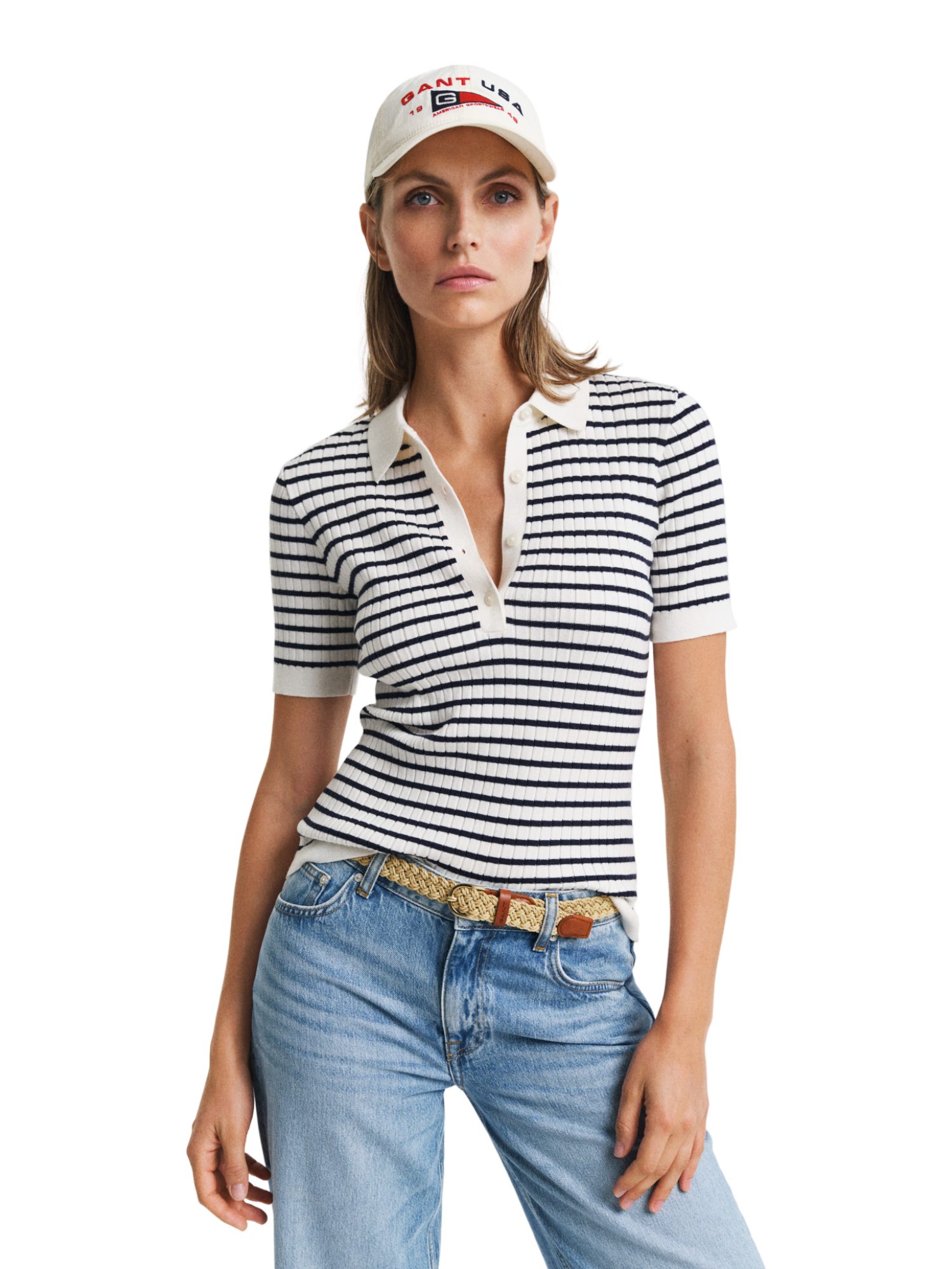 Gant Langarmshirt blau,Basic,Baumwolle,Gestreift,Polokragen,Kurz,Regular Fit