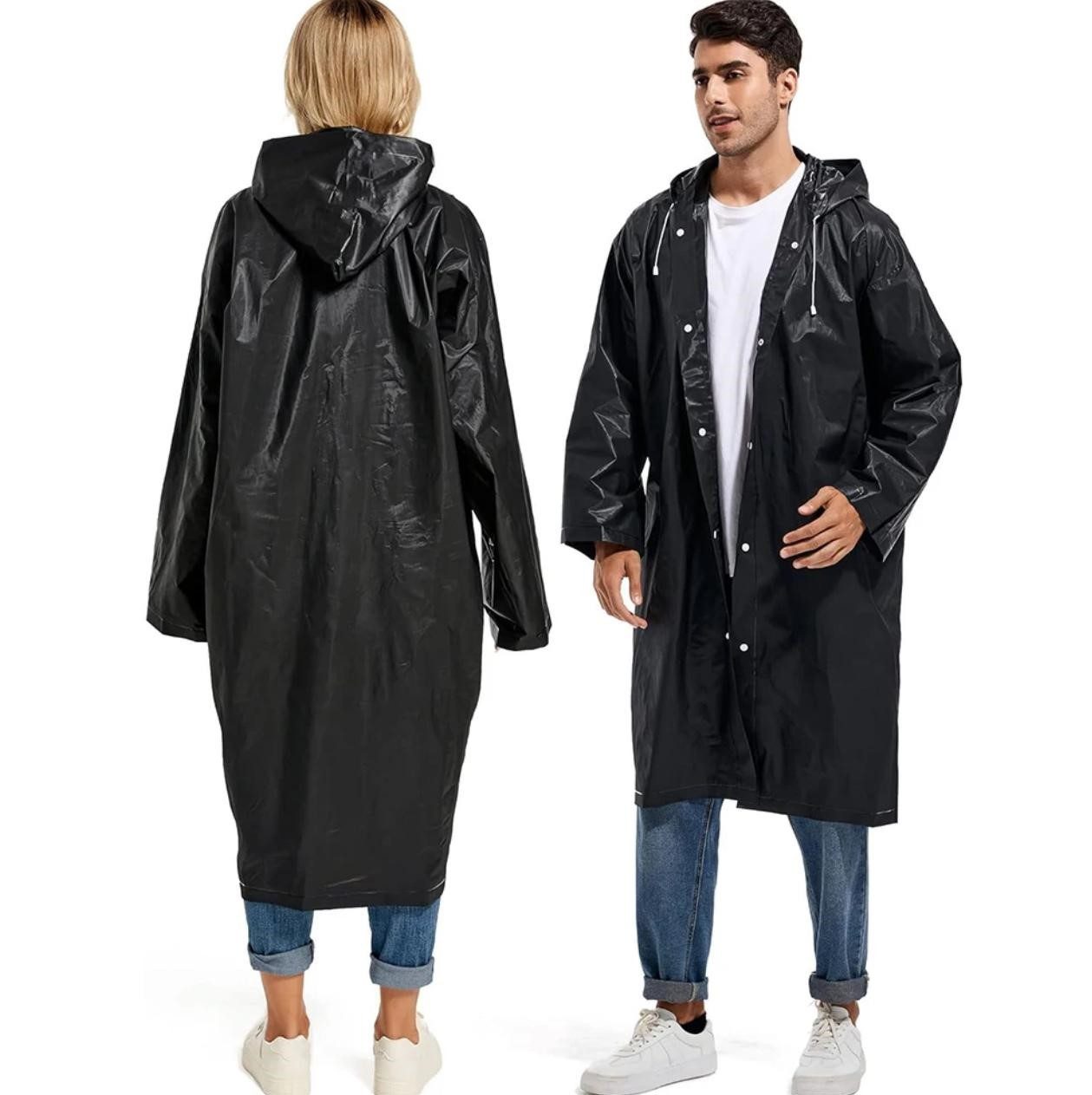 LA CUTE Regenmantel Fahrrad Regenmantel Regenponcho mit Kapuze Festival Camping Outdoor (Übergangsjacke Langer Regenmantel mit Kapuze und Druckknöpfen, unisex und vielseitig, Regenjacke Kapuzenjacke Herbstjacke Winddichte Jacke Outdoor) Hochwertiges EVA-Material, universelle Passform, Druckknopfverschluss