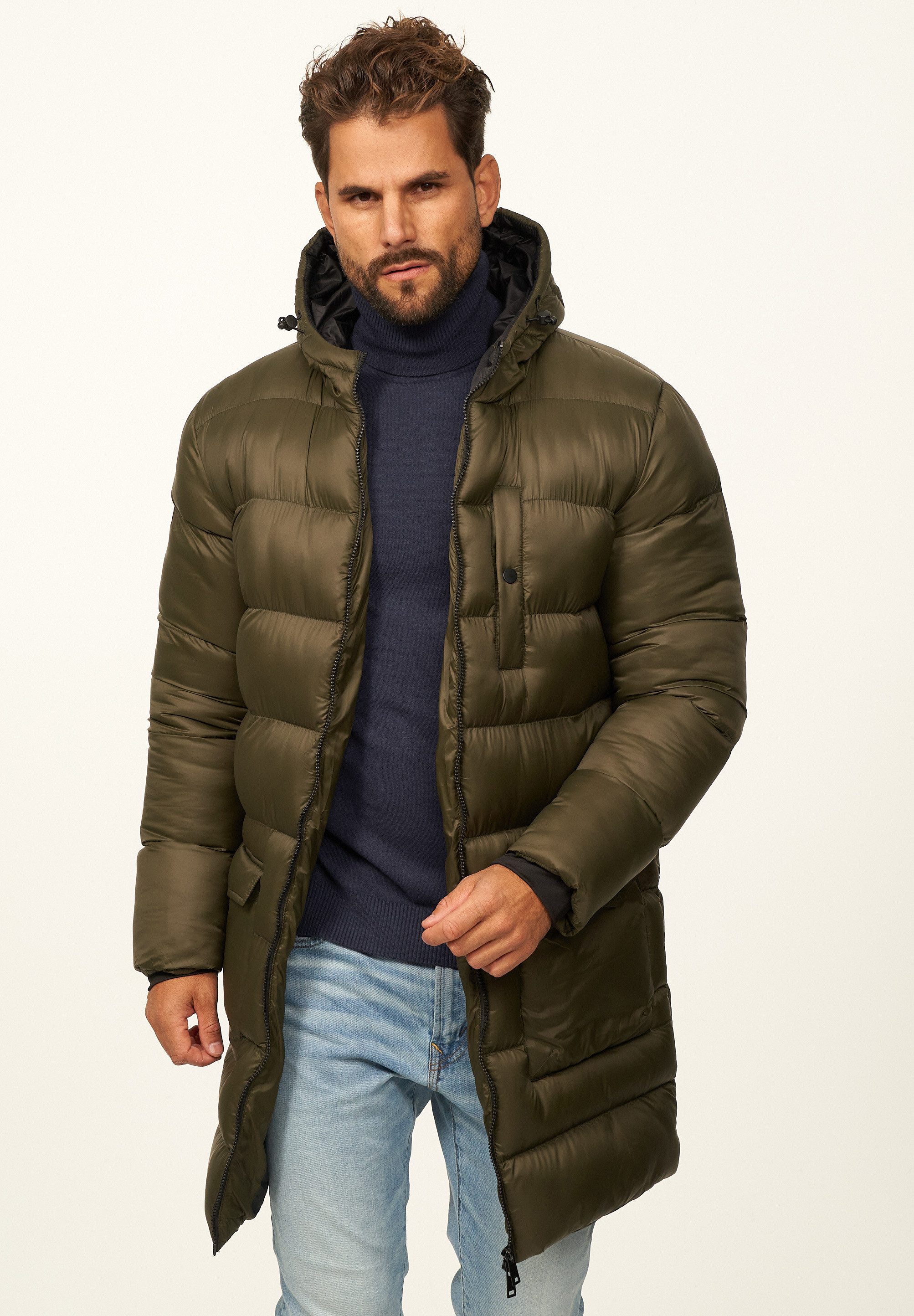 SOULSTAR Parka mit Kapuze als Winterjacke - Langer Steppmantel Herren warme Pufferjacke Steppjacke - Leichter Wintermantel