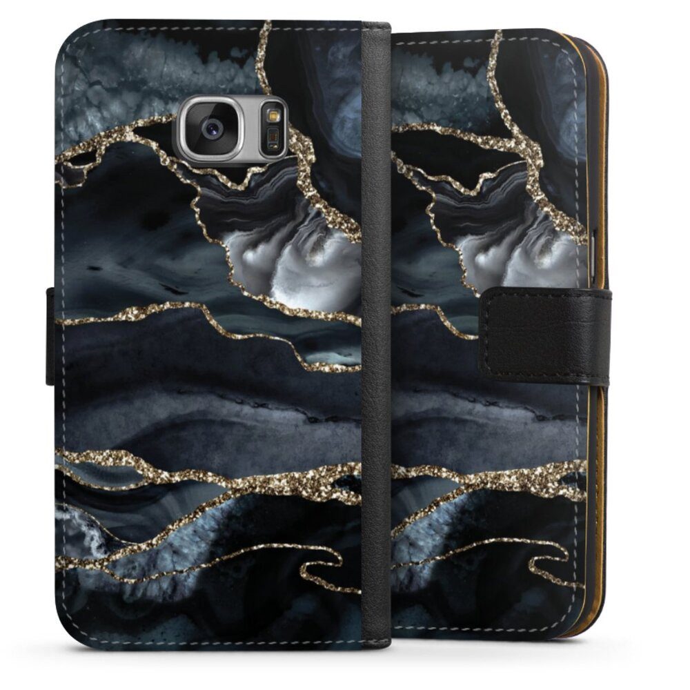 DeinDesign Handyhülle Glitzer Look Marmor Trends Dark marble gold Glitter look, Samsung Galaxy S7 Hülle Handy Flip Case Wallet Cover Handytasche Leder