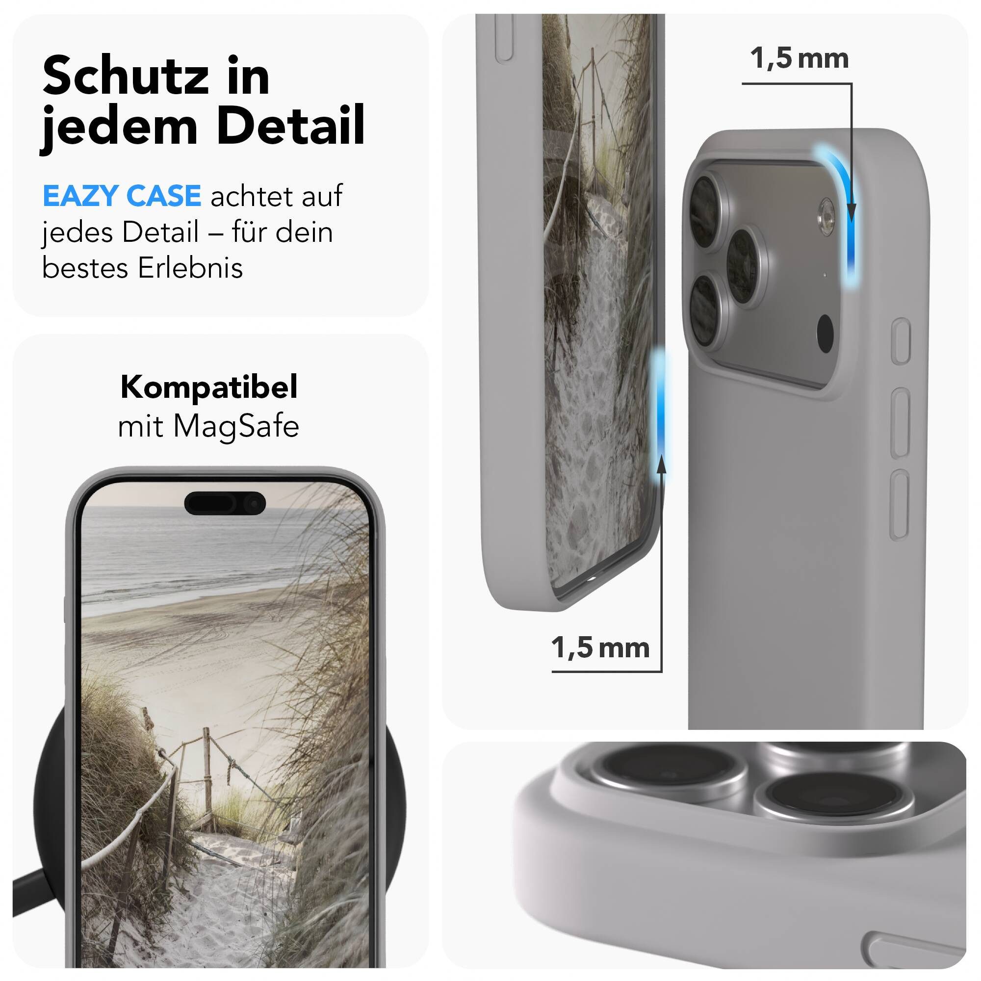 EAZY CASE Handyhülle für Apple iPhone 17 Pro Max Hülle Silikon 6,9 Zoll, Schutzhülle Silikon MagSafe mit Kameraschutz Handyschutz Hellgrau – Bild 3 von 5