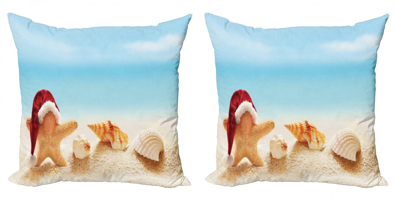 Kissenbezüge Modern (2 exotischer Doppelseitiger Abakuhaus Strand Seestern Digitaldruck, Accent Weihnachtsmann Stück)