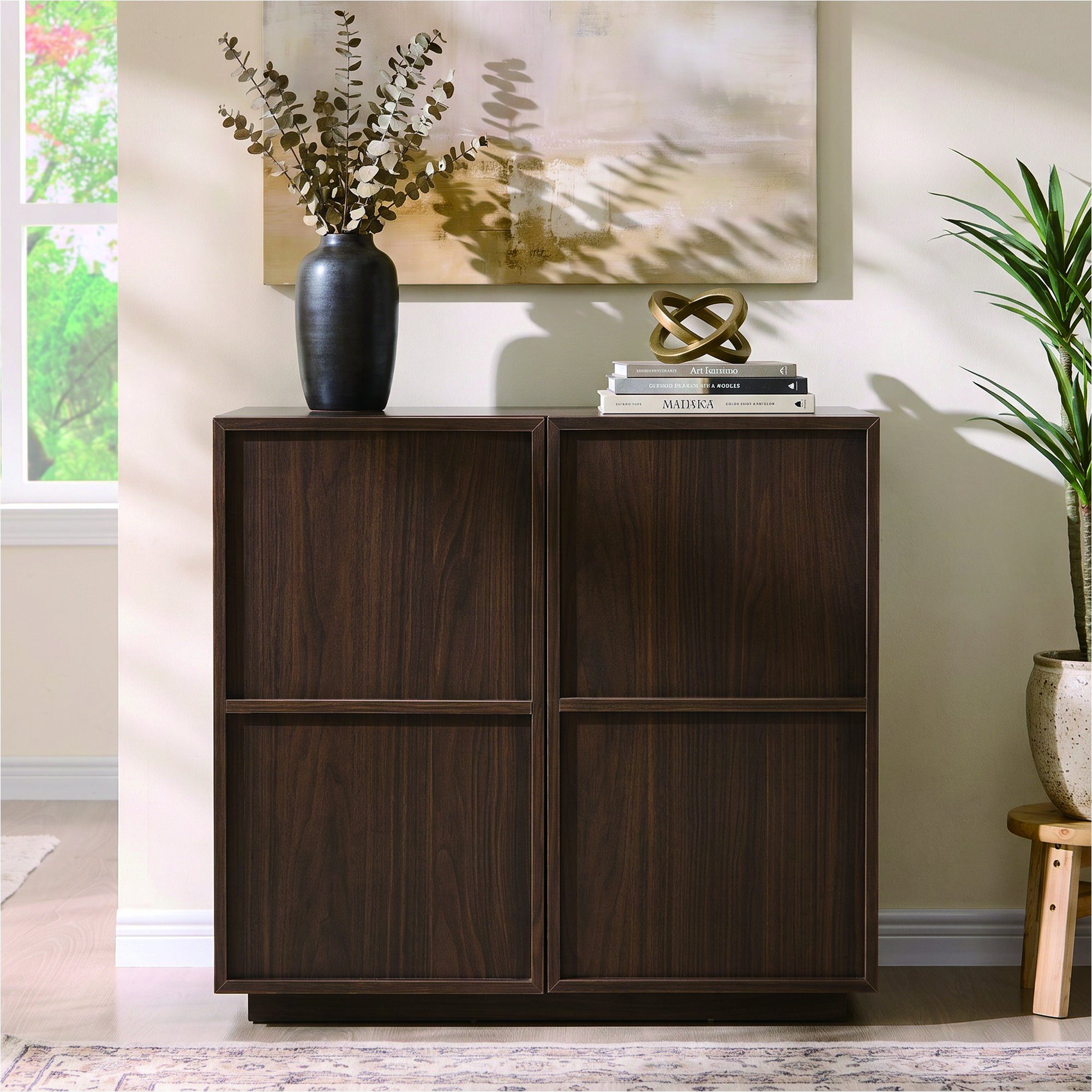 UEV Sideboard mit 2 Türen, moderne grifflose Kommode 80x38,5x75cm Küchenschrank (Aufbewahrungsschrank, Kaffeebar Möbel), Mehrzweckschrank mit verstellbaren Trennwänden & Kippschutz