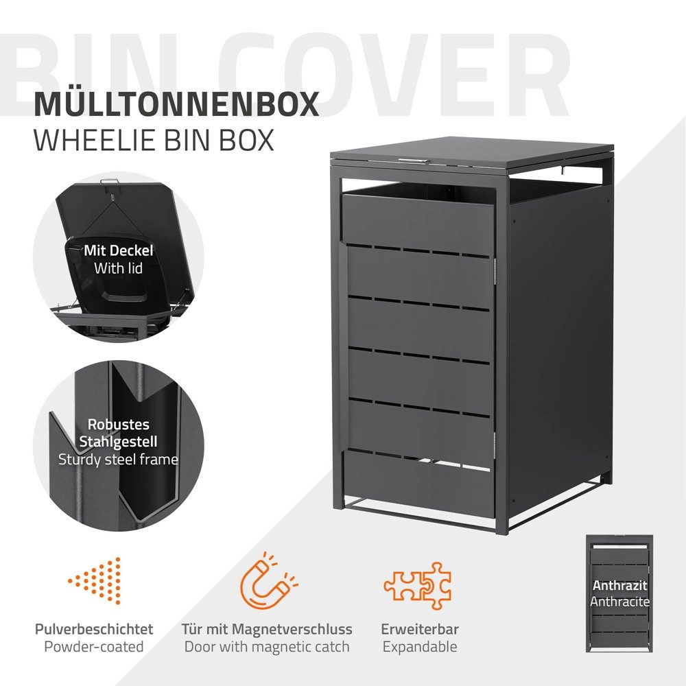 ML-DESIGN Mülltonnenbox Müllbox aus Stahl wetterfeste Mülltonnen Verkleidung Mülltonnengarage, Mülltonnencontainer mit Klappdeckel/Tür für 1 Tonne 120 oder 240 Liter