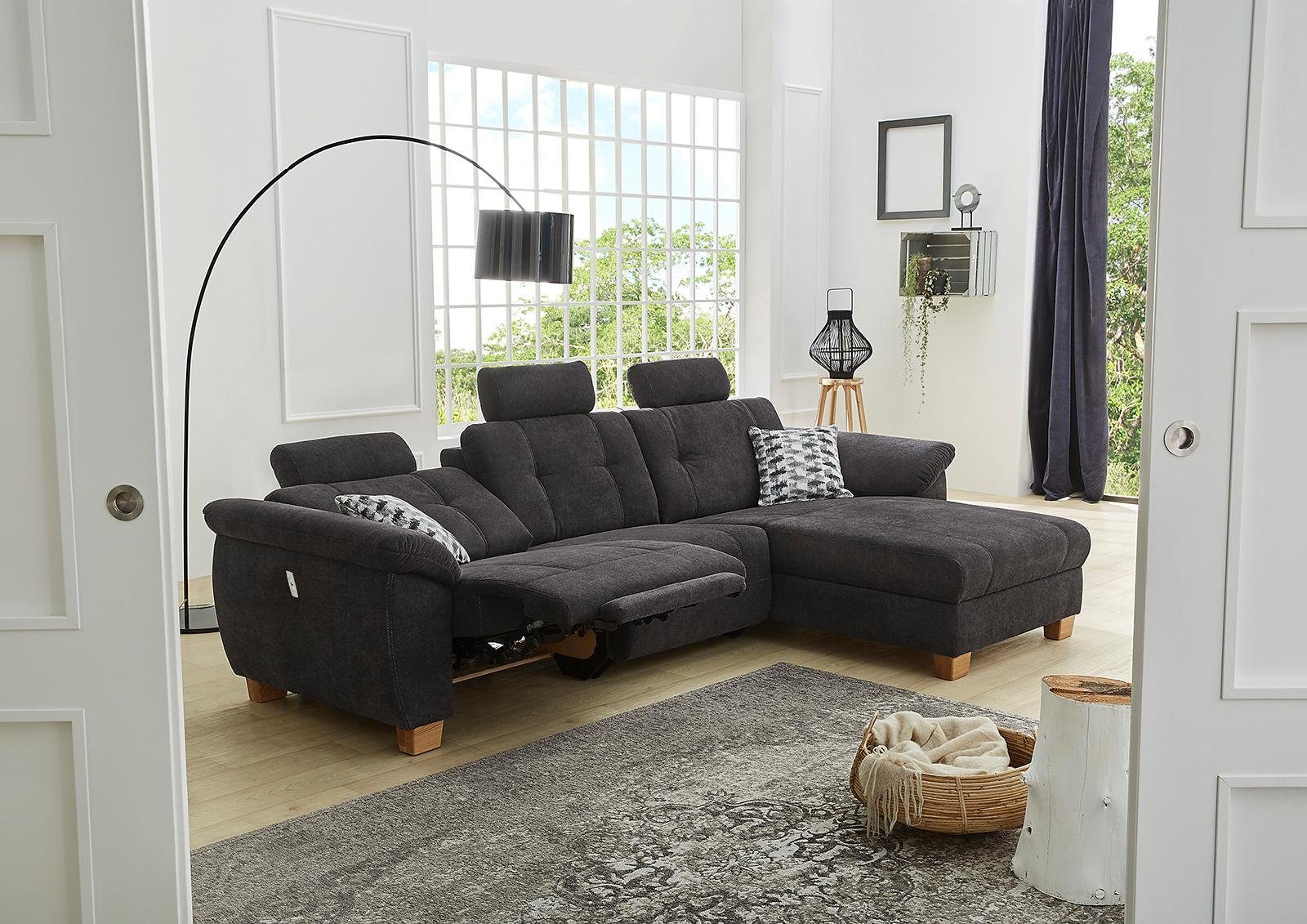 Jockenhöfer Gruppe Ecksofa Savona L-Form, B: 299 cm, mit elektr. Relaxfunktion, USB, 2 Zierkissen & 3 Kopfstützen