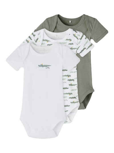 Name It Kurzarmbody Name It 3er Pack Unisex kurzarm Baby Bodys (3-tlg., 3er-Pack) mit Druckknöpfen im Schritt, ohne kratzige Halsetiketten