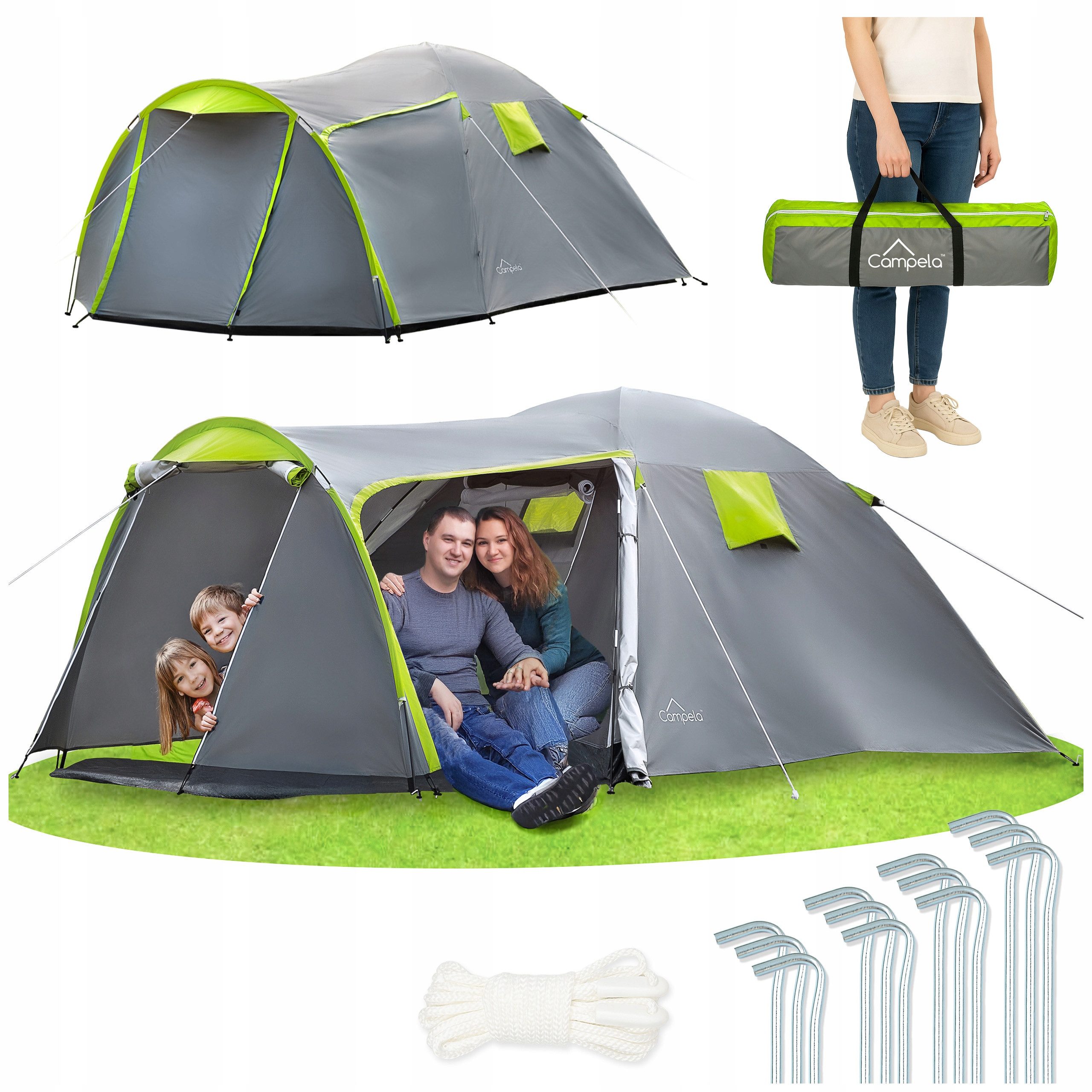 Campela Biwakzelt Tropical 4 Familienzelt – wasserdicht & leicht – ideal fürs Camping, Personen: 4