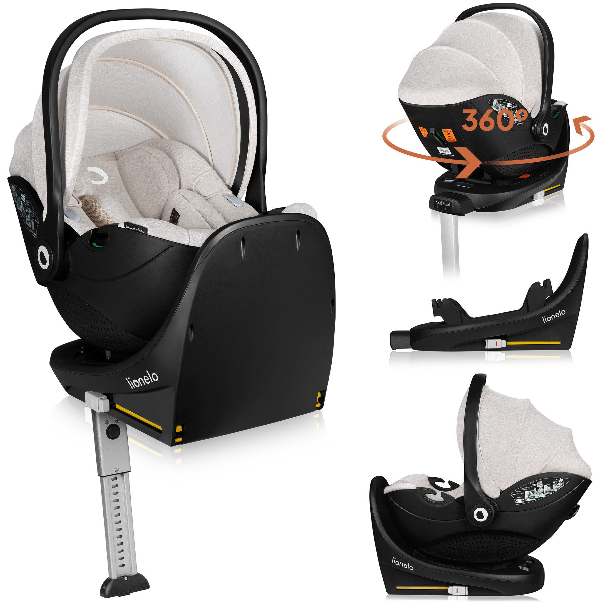 lionelo Autokindersitz MOXIE I-SIZE SET, ab: ab Geburt, bis: bis 87 cm, ab: 40 cm, bis: 87 cm, (Set mit 360°-Basis), Inklusive 360°-Basis/Memory Foam/Bambus/Dri-Seat/Magnetgurte