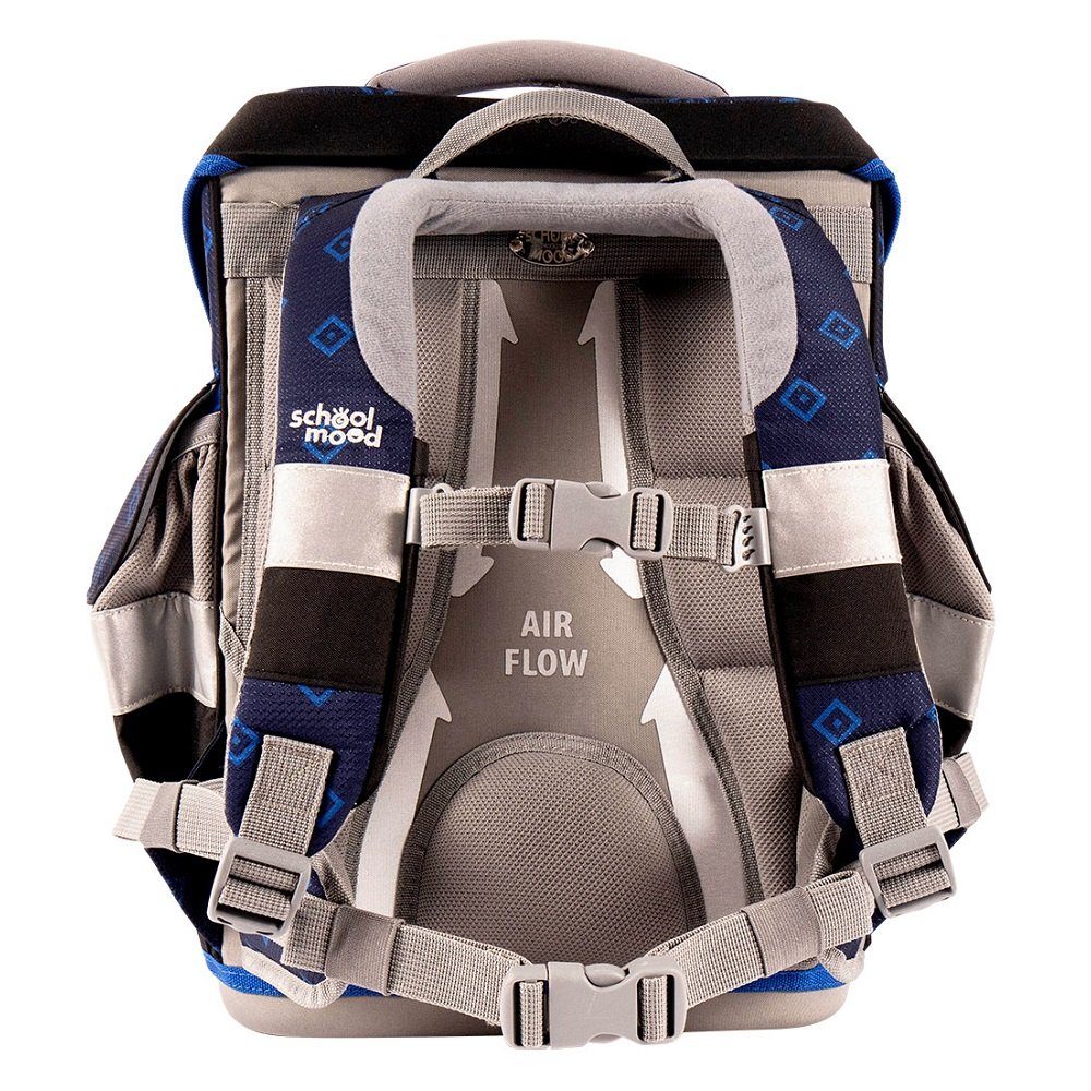 SCHOOL-MOOD® Schulranzen Timeless Air+ für Jungen von der 1. bis 4. Klasse (Set, 6-tlg), im HSV Stil mit passenden Patchies