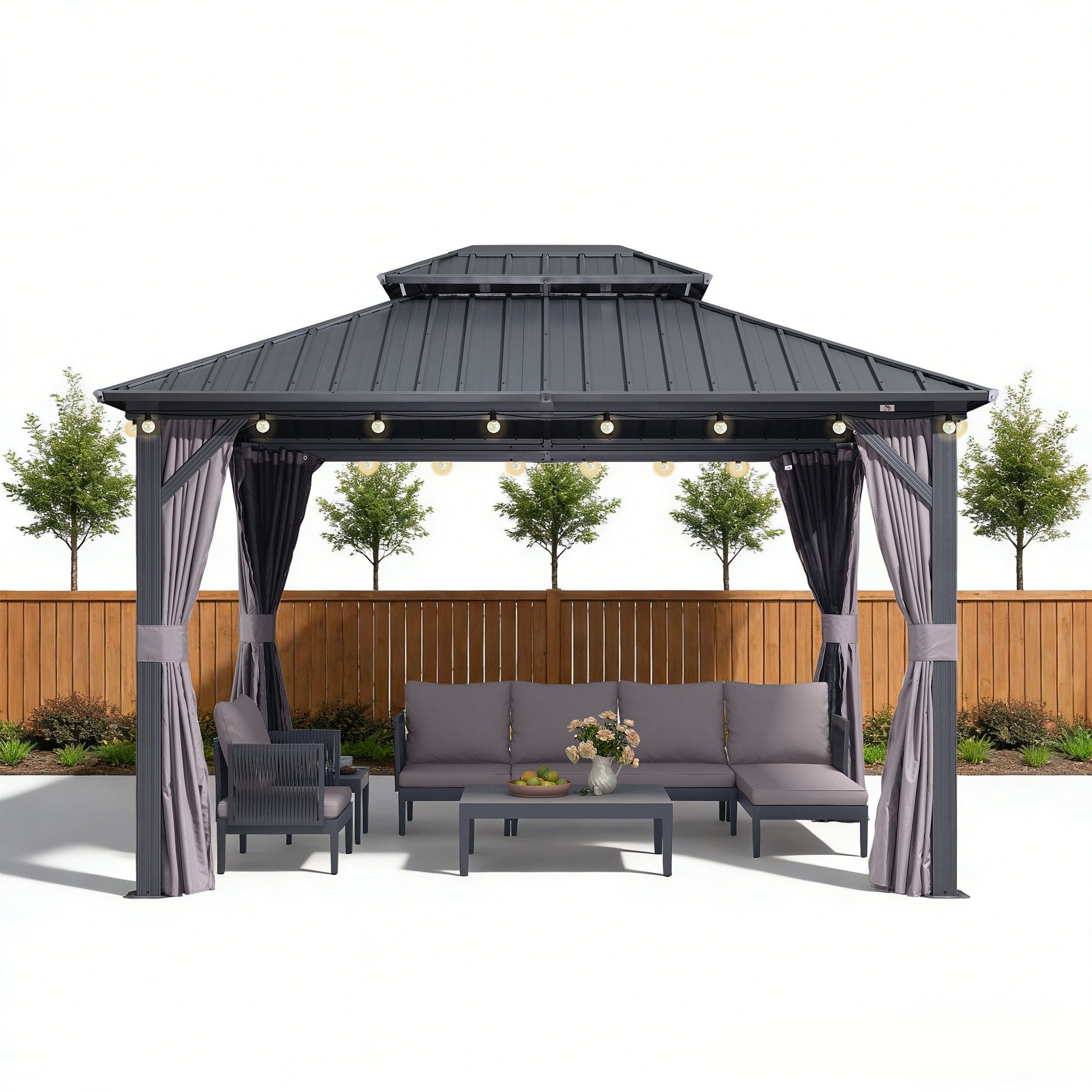 PURPLE LEAF Pavillon Günstiges Gartenpavillon mit LED-Lichterkette, (1 Pavillon + LED-Licht, Vorhängen und Moskitonetz), Wasserdicht, UV-beständig, Privatsphärenschutz