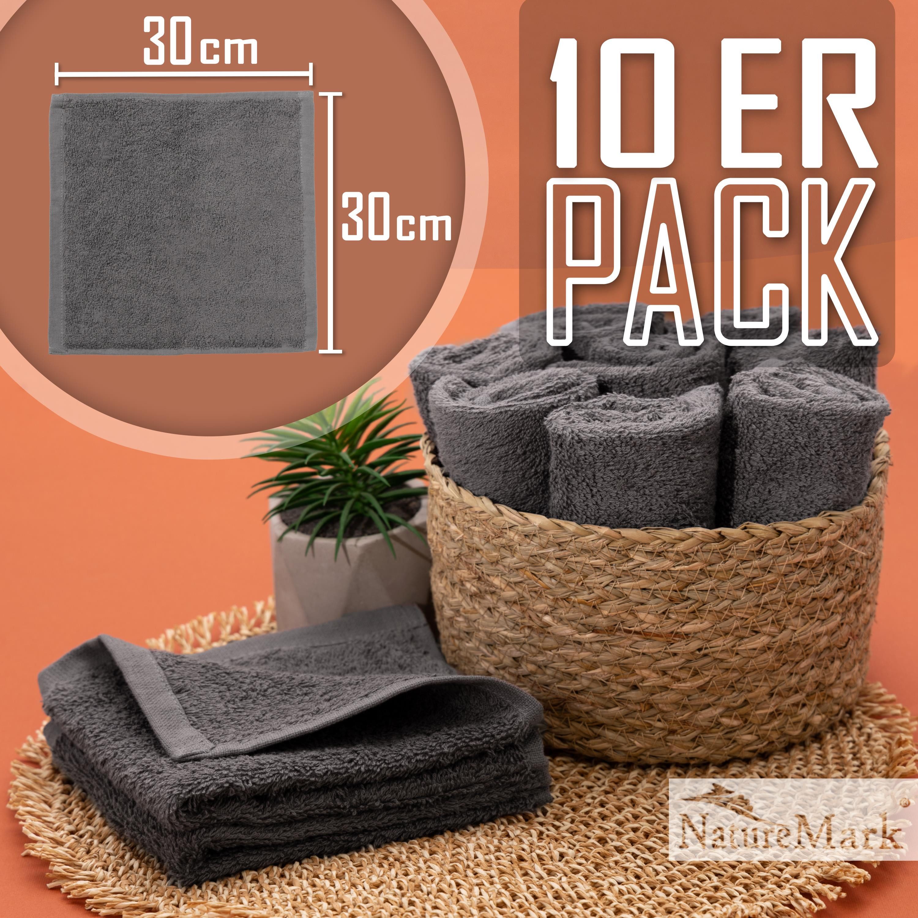 NatureMark Seiftuch 10er-Set Seiftücher 30x30cm 100% Baumwolle, (10-St), Frottier Waschlappen Seiflappen 30 x 30 cm, Anthrazit grau