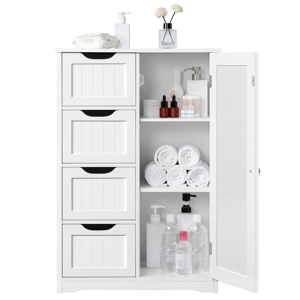 Yaheetech Badkommode Badezimmerschrank, Sideboard mit 4 Schubladen & 3 Fächern, Einlegeboden höhenverstellbar