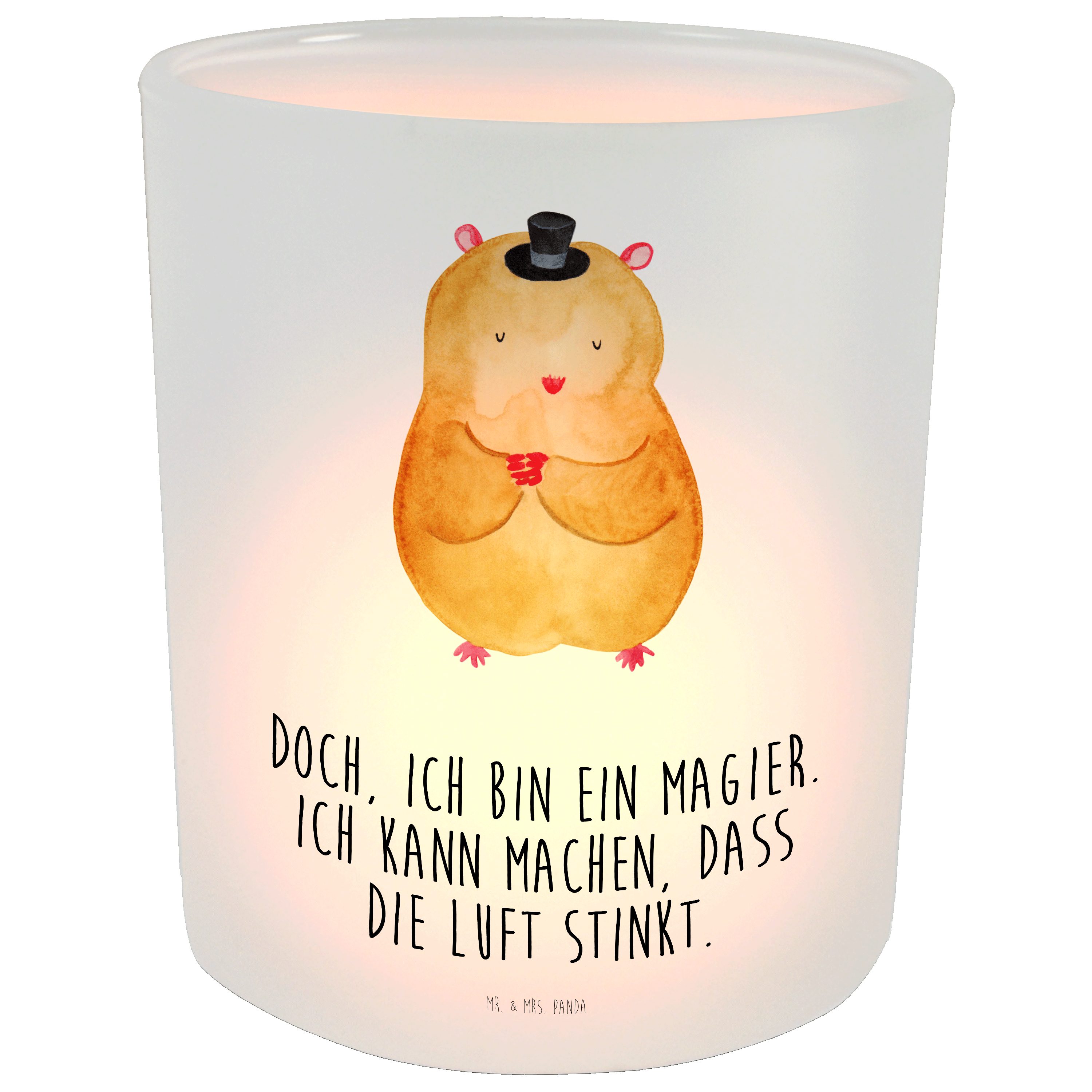 Mr. & Mrs. Panda Windlicht Hamster mit Hut - Transparent - Geschenk, Zylinder, Magier, Teelichtg (1 St)