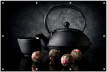 Wallario Sichtschutzzaunmatten Japanisches Tee-Set, rund