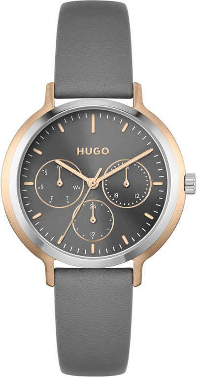 HUGO Multifunktionsuhr #EDGY, 1540109, Quarzuhr, Armbanduhr, Damenuhr, Datum mit Tag und Wochentag
