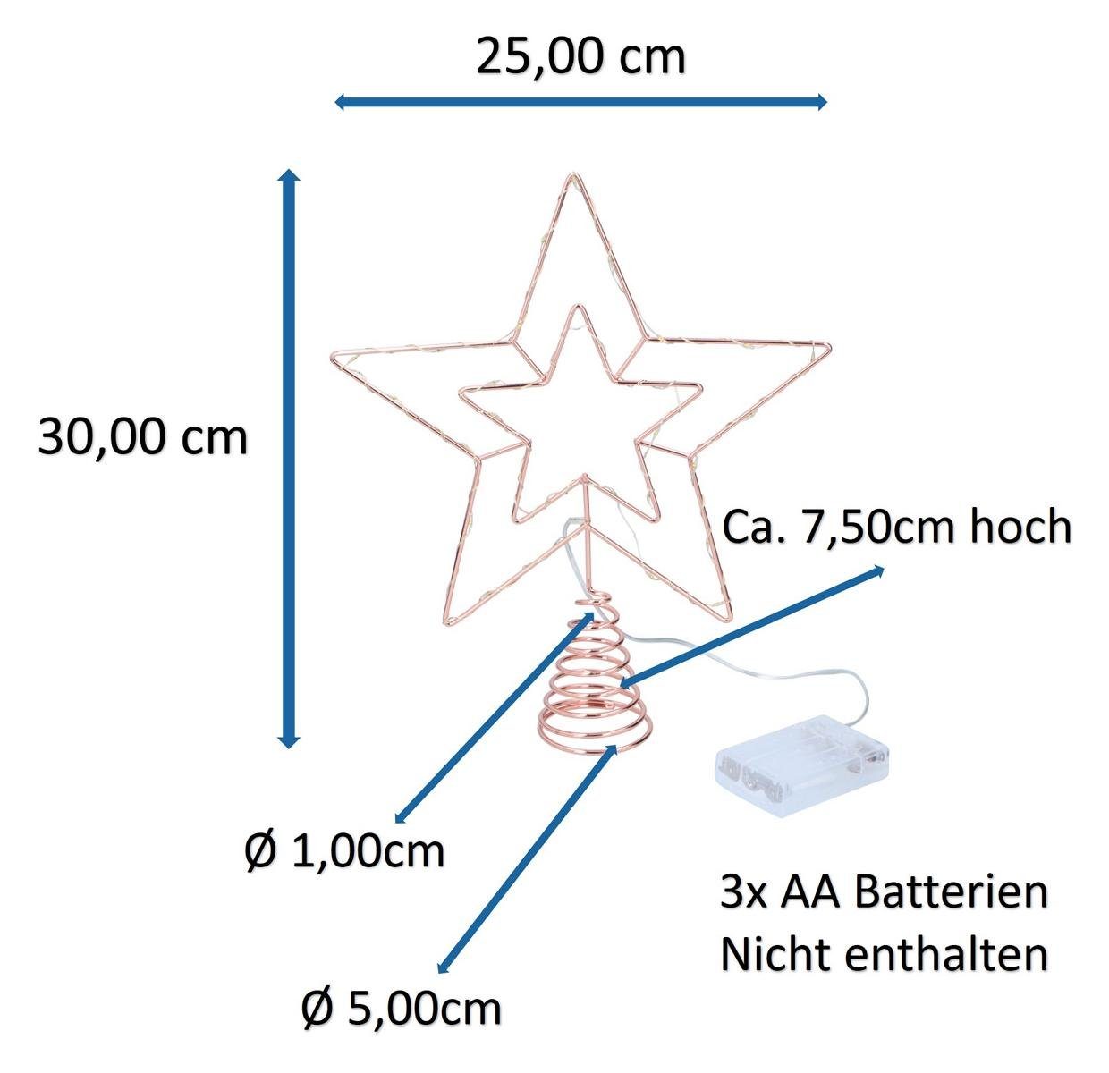 beleuchtet HMH x LED´s 25cm, (1-tlg), 30 Weihnachtsbaumspitze warmweiße LED Stern 30cm Christbaumkrone Christbaumspitze