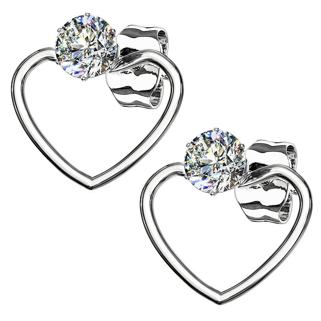 Paar Ohrstecker Damen Ohrringe Edelstahl Stecker Herz Glitzer Stein Diamant Form