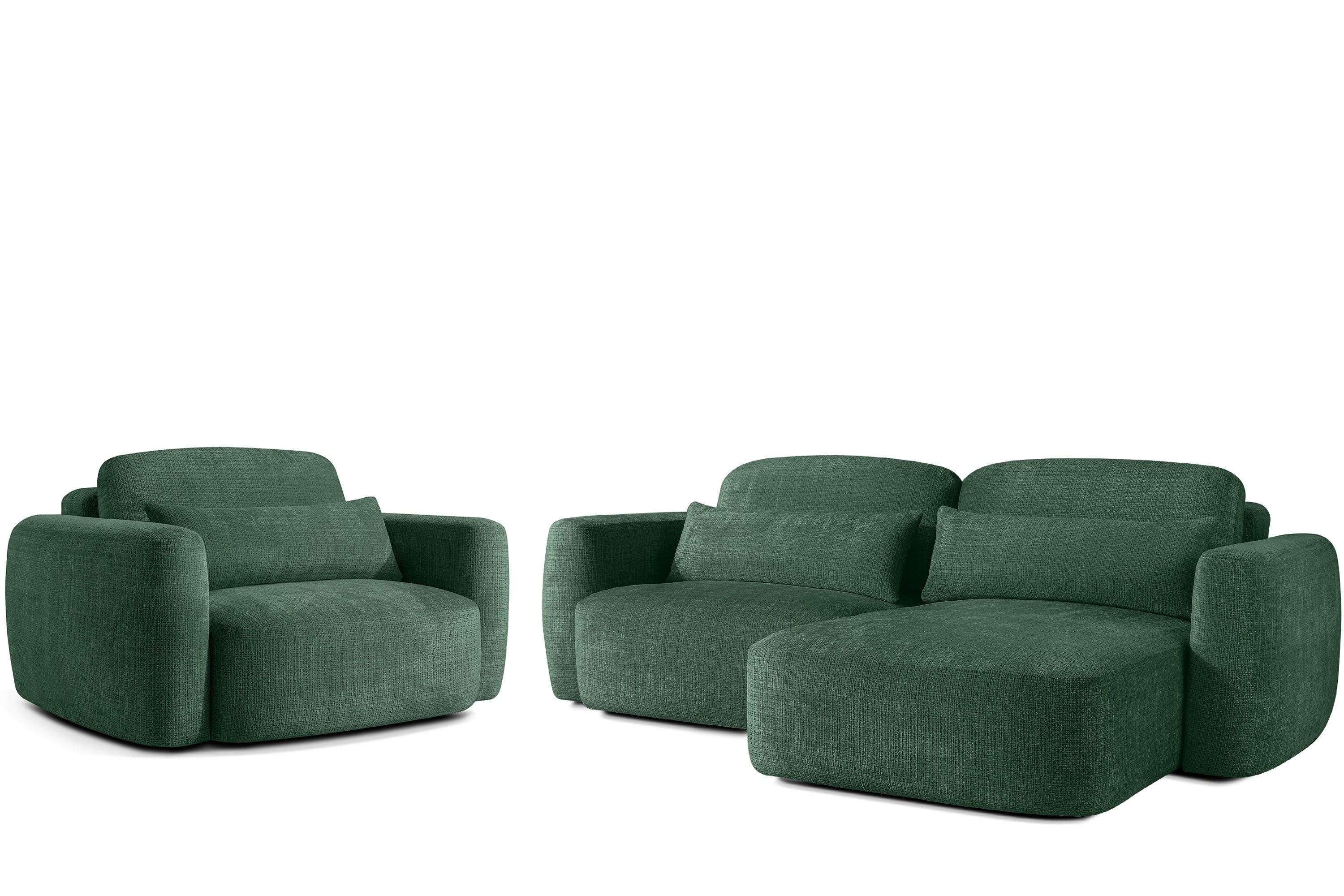 KONSIMO® Polstergarnitur ELOSA Couchgarnitur, Ecksofa mit Кресла, Premiumqualität aus EU, (2-tlg., 1x Кресла (1,5 Sitzer), 1x Ecksofa mit Schlaffunktion), mit Lendenkissen, extrem bequemer Sitz, Japandi-Stil