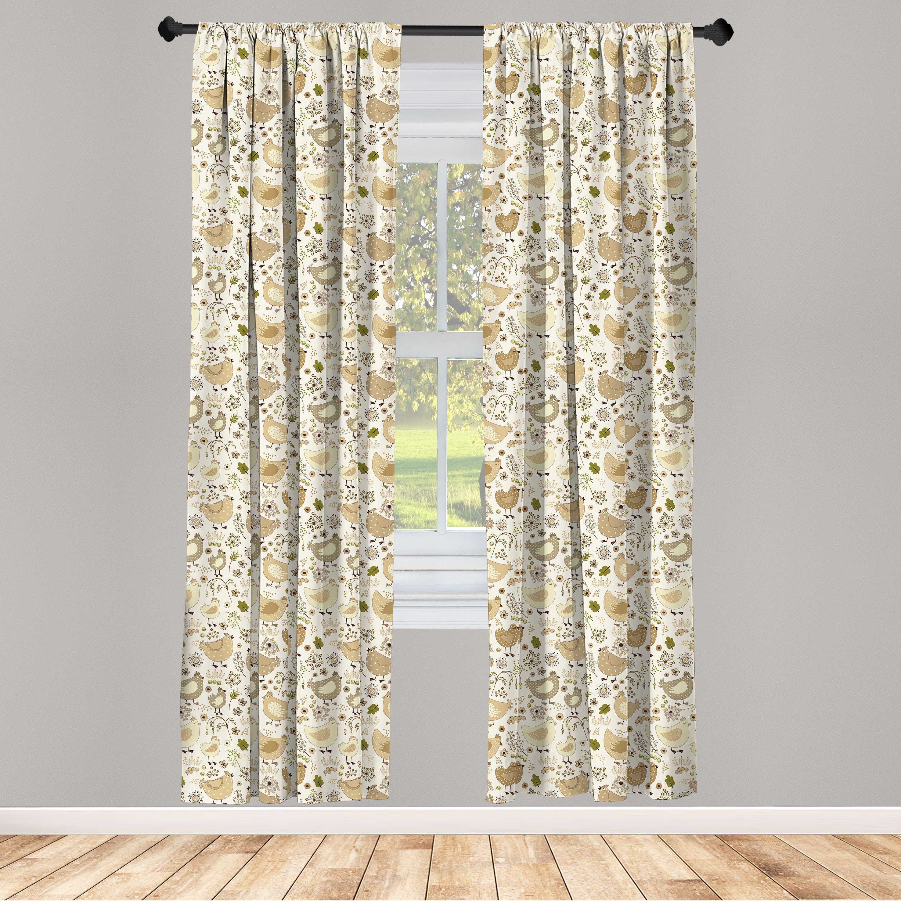 Gardine Vorhang für Wohnzimmer Schlafzimmer Dekor, Abakuhaus, Microfaser, Hähnchen Chunky Farm Animals Blumen