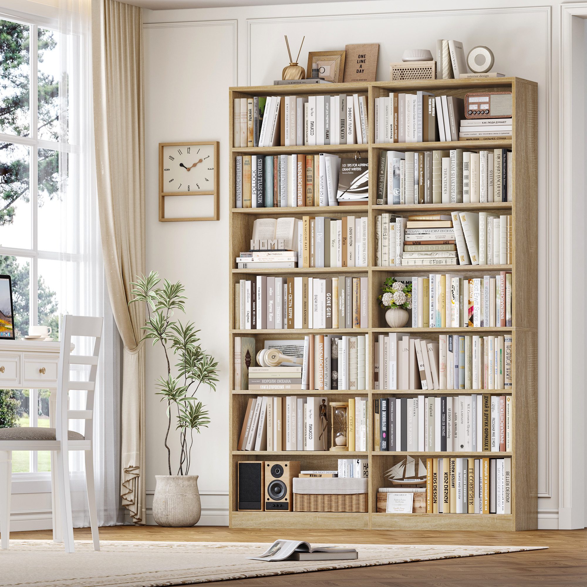 Homfa Bücherregal 212,5 cm hoch Standregal Bücherschrank Regal, mit 14 Fächern Raumteiler Aufbewahrungsregal 120x30x212,5 cm eiche