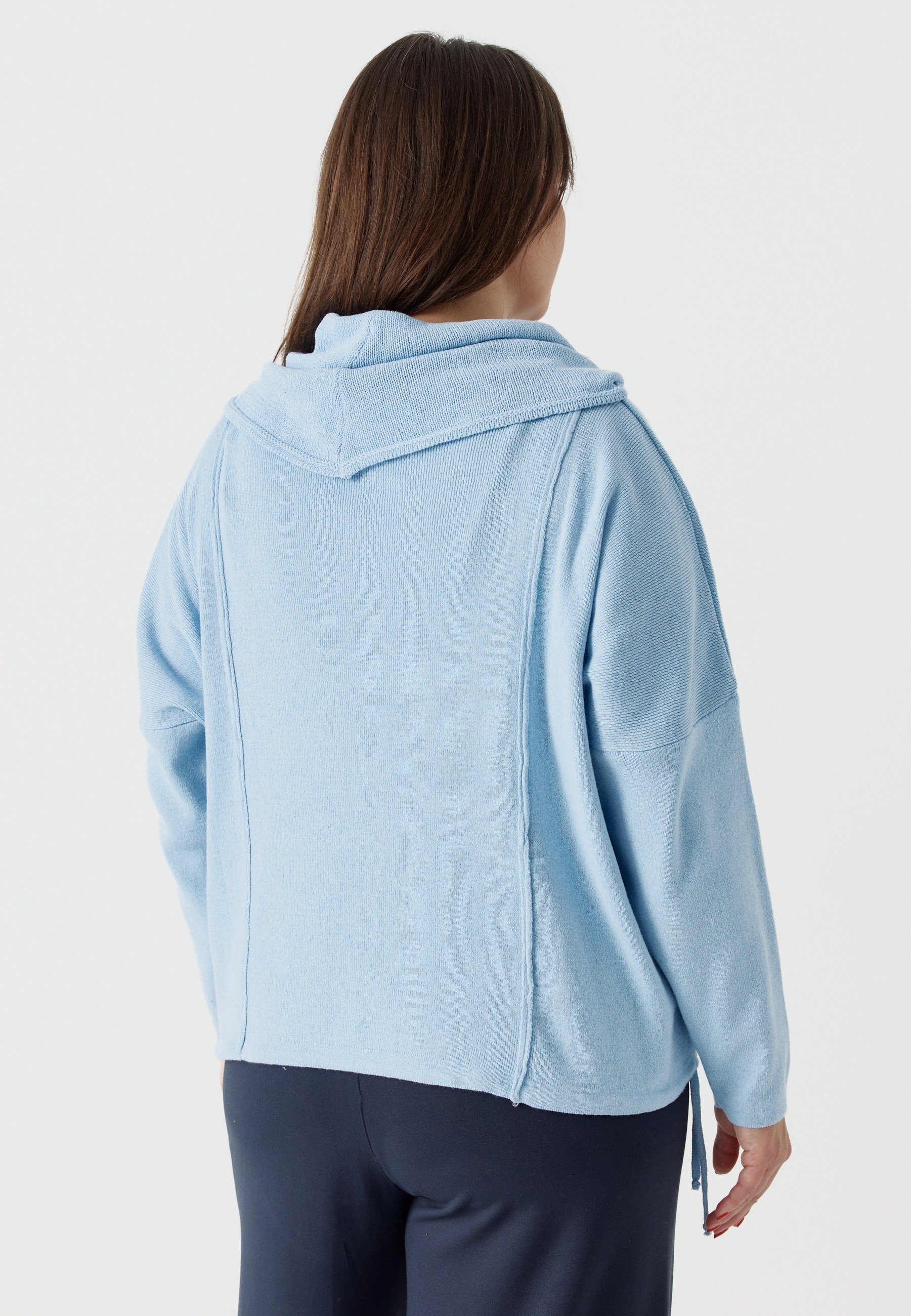 Baumwolle Kekoo Himmelblau reiner Pullover Schalkragen Feinstrick mit Tunikashirt aus 'Pure'