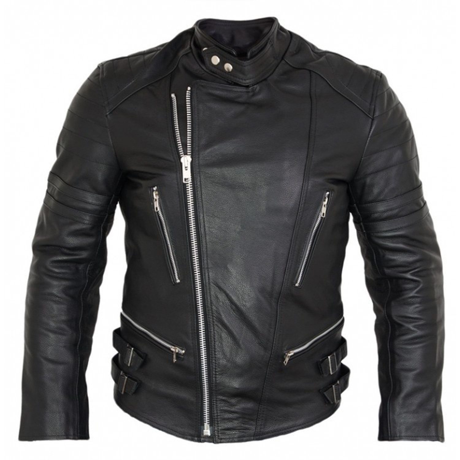 Motorradjacke Retro Herren Motorrad Lederjacke in Schwarz mit Protektoren