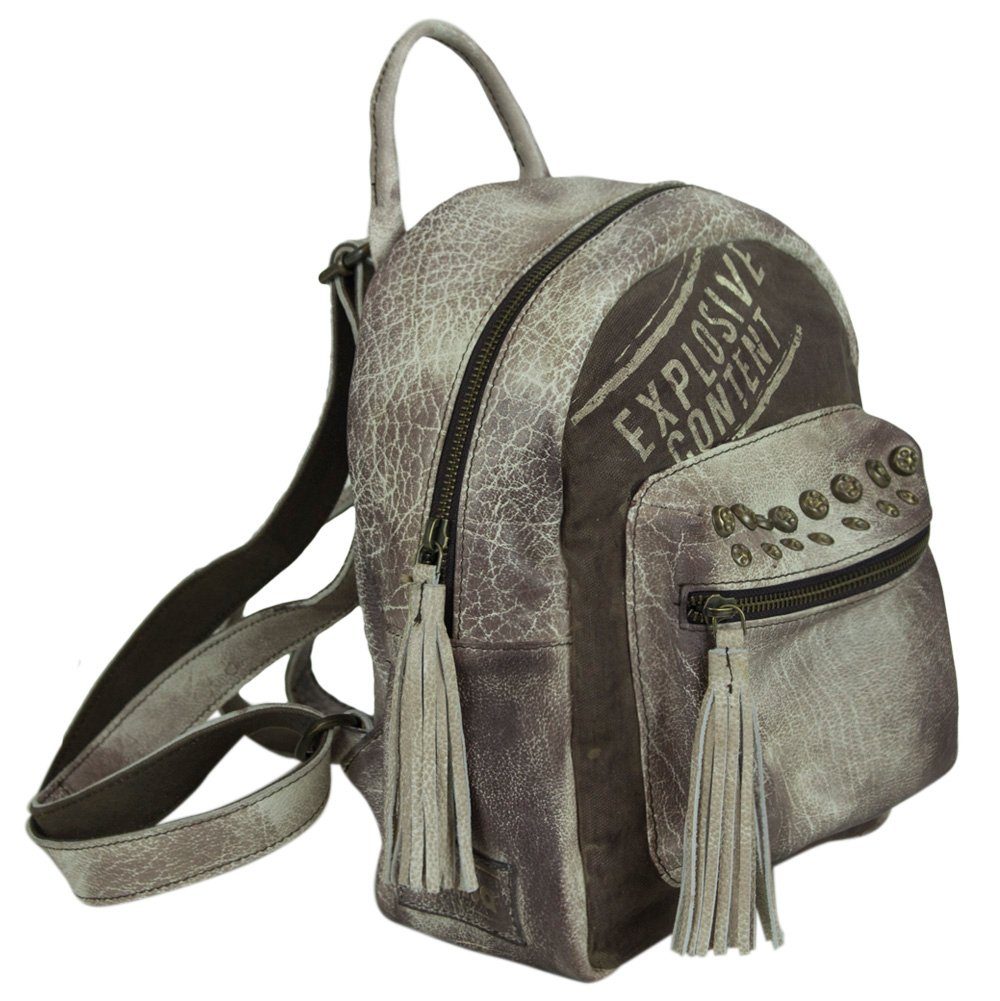 Tasche D.braun für Rucksack, Sunsa Sie/ Canvas Canvas Stone Retro Cityrucksack wash & Still. Backpack Stone Daypack Wash in und Echtes Leder Leder Ihn, aus Schöne