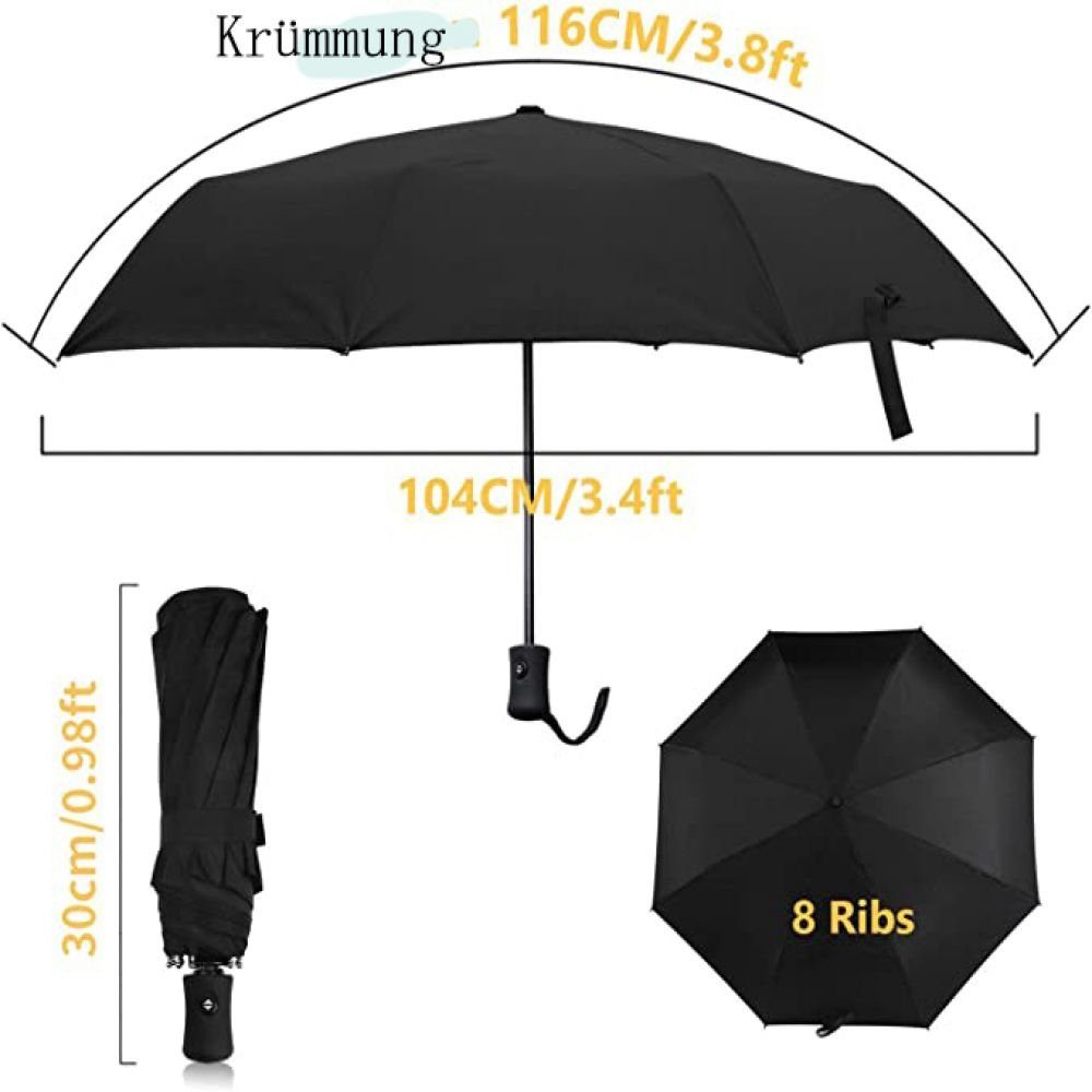 GelldG Taschenregenschirm Regenschirm, Knopf mit automatisch, zusammenklappbar, winddicht