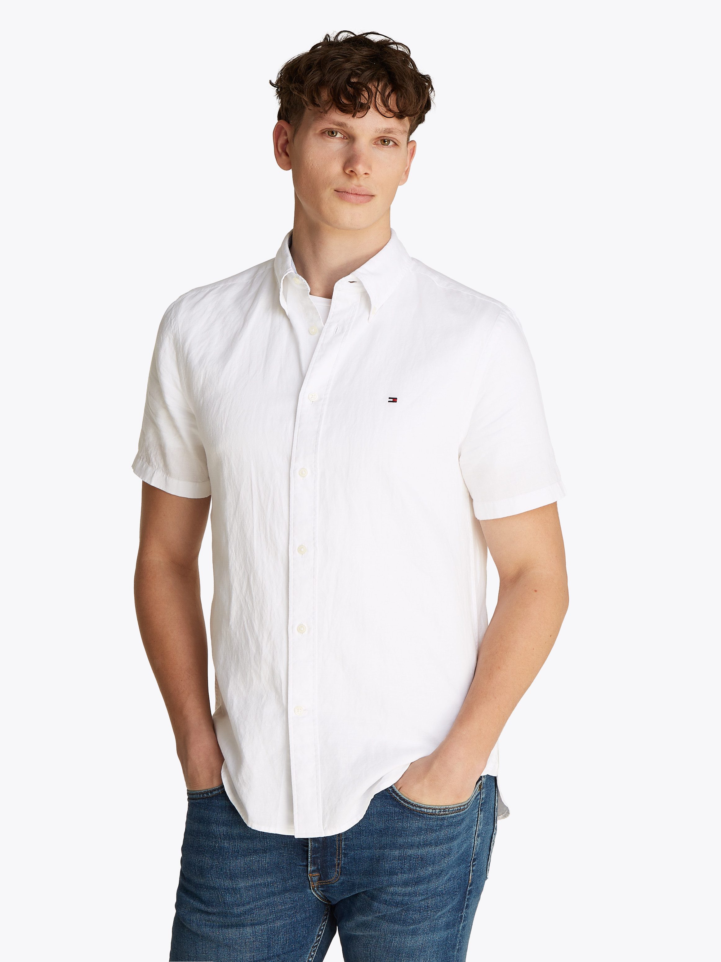 Tommy Hilfiger Kurzarmhemd LINEN BLEND SOLID SS Regular Fit SHIRT mit Butto günstig online kaufen