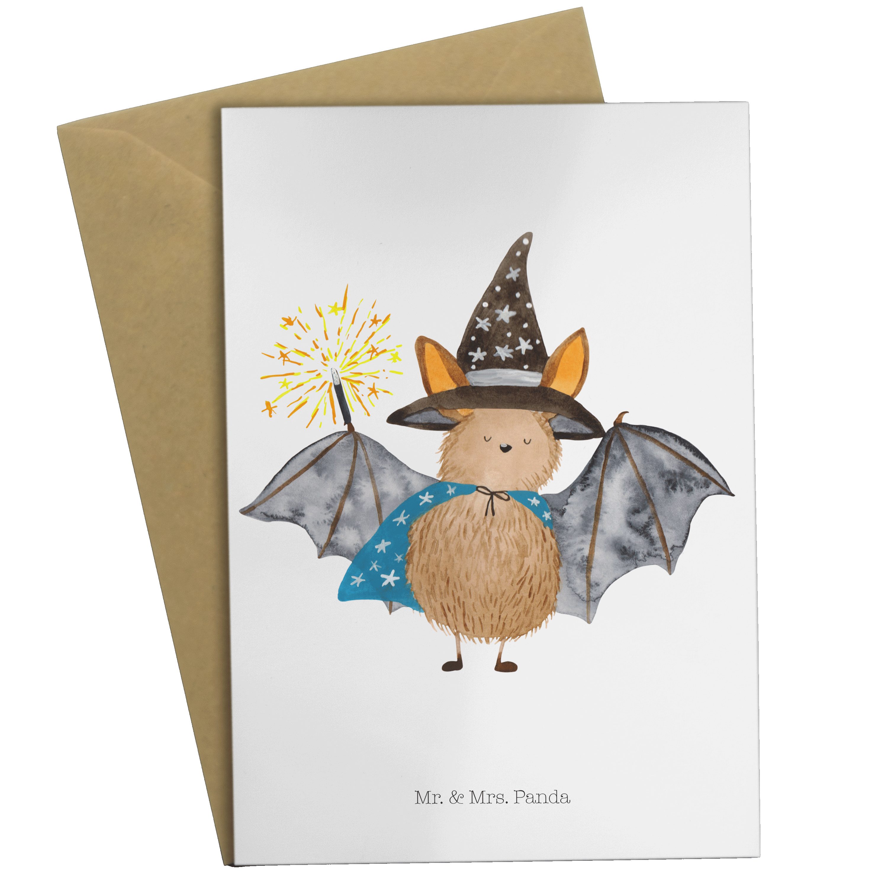 Mr. & Mrs. Panda Grußkarte Fledermaus Zauberer - Weiß - Geschenk, Hochzeitskarte, Tiermotive, Ei