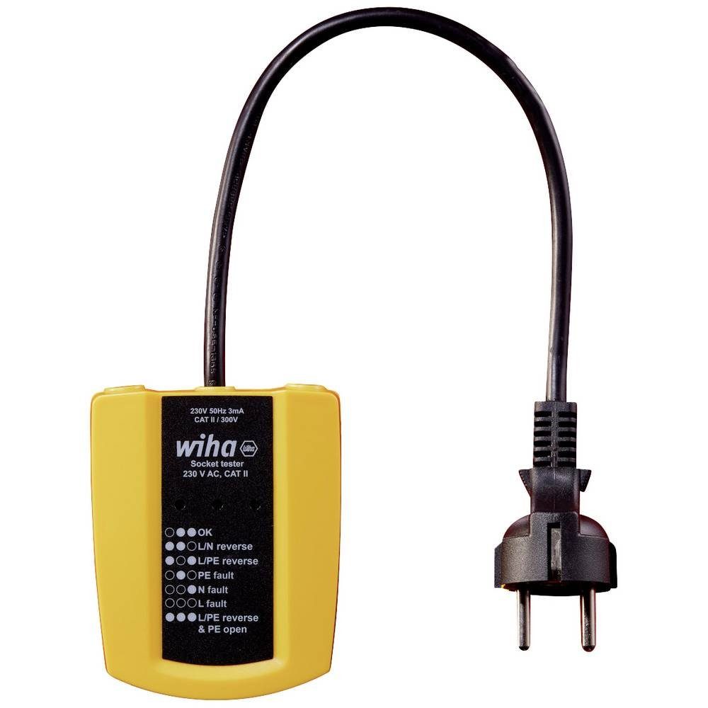 Wiha Spannungsprüfer Steckdosentester 230 V AC, CAT II inkl. 2x AAA-Batterien 45220