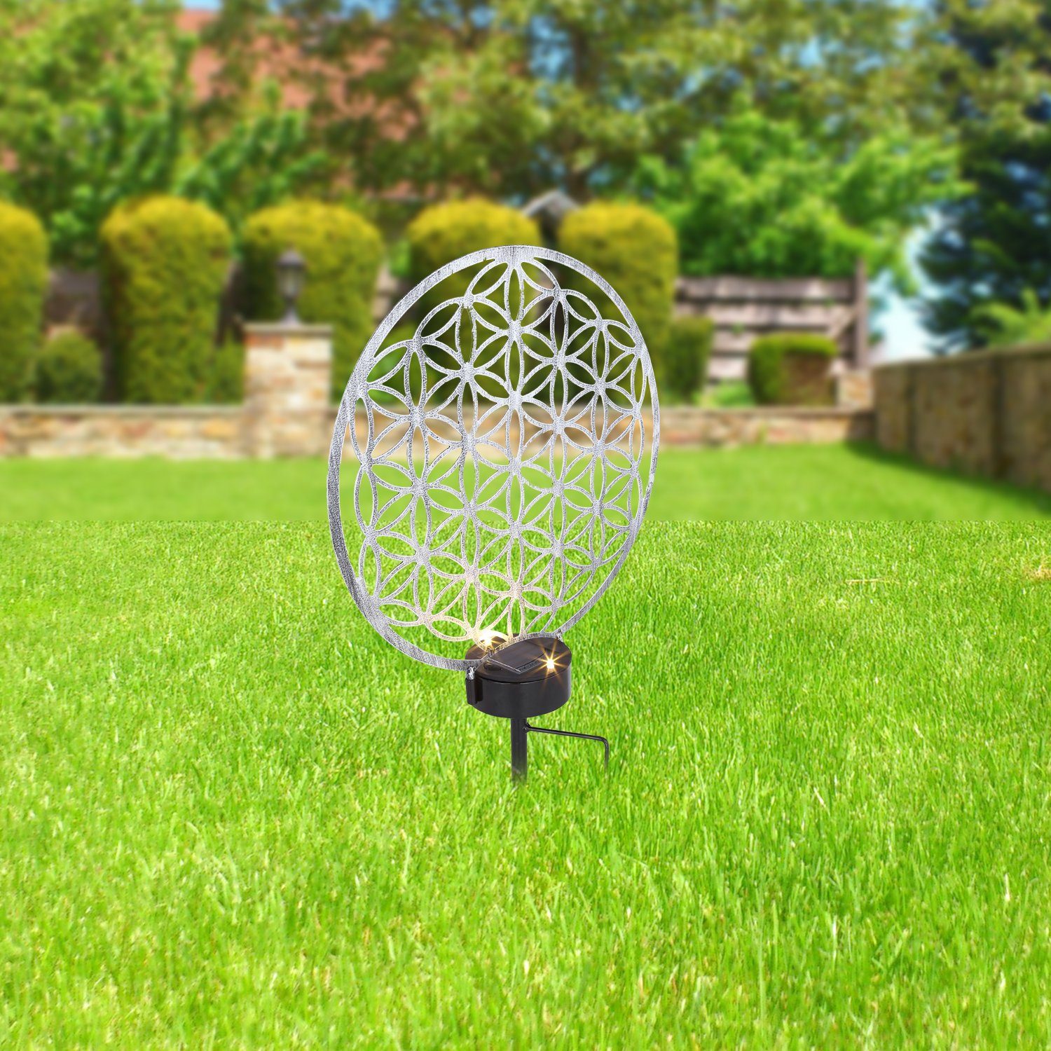 bmf-versand LED Solarleuchte Solarleuchte Garten Rund 30 cm Solarlampe Außen Leuchte Solar mit, Außenbeleuchtung, Gartenbeleuchtung, LED fest integriert, warmweiß, Außenlampe mit Ornamenten