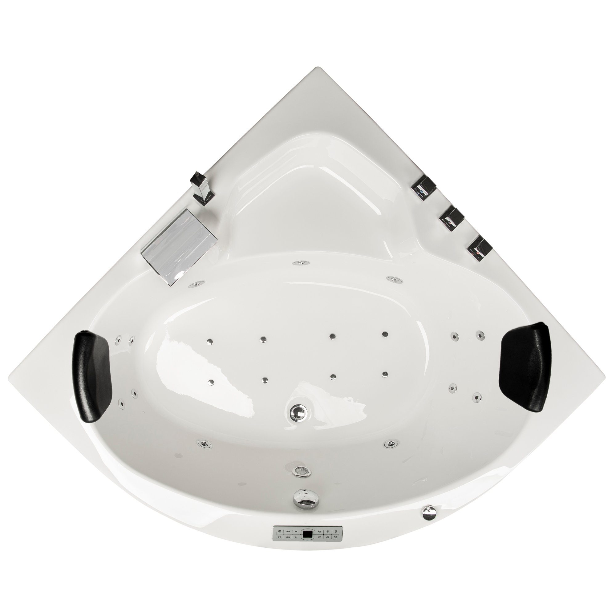 Basera® Whirlpool-Badewanne PREMIUM Indoor Eck-Whirlpool Badewanne Maui 130 x 130 cm, (Komplett-Set), mit 21 Massagedüsen, Heizung, Wasserdesinfektion, Bodenansaugung, W...