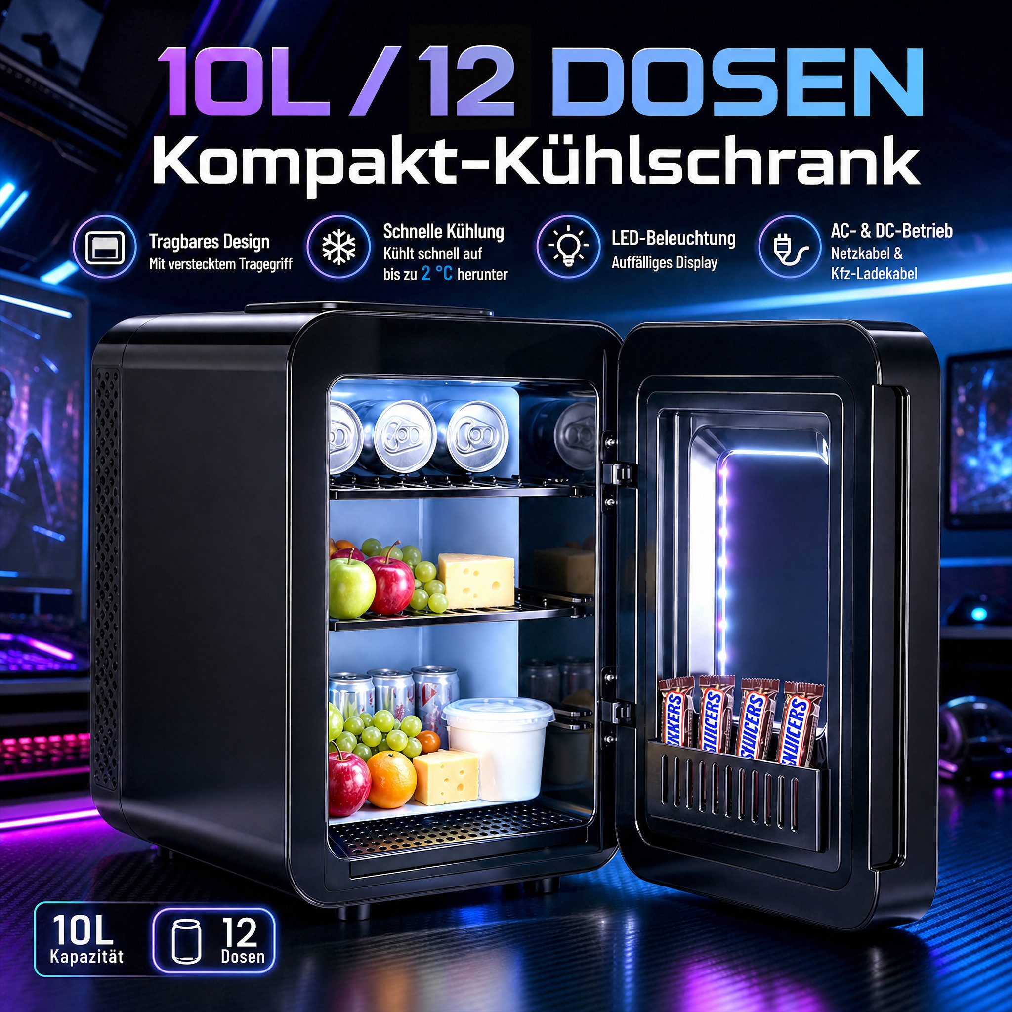 Rebonique Table Top Kühlschrank JY-E-15L, 10/15L Mini Kühlschrank, 18°C unter Umgebungstemperatur - 60°C