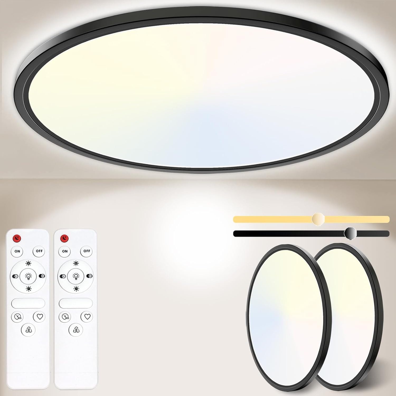 POPOLIC LED Deckenleuchte 24W 3200LM Deckenlampe Flach Dimmbar mit Fernbedienung 3000K-6500K, IP54 Ultra Dünn Schlafzimmer Lampe für …
