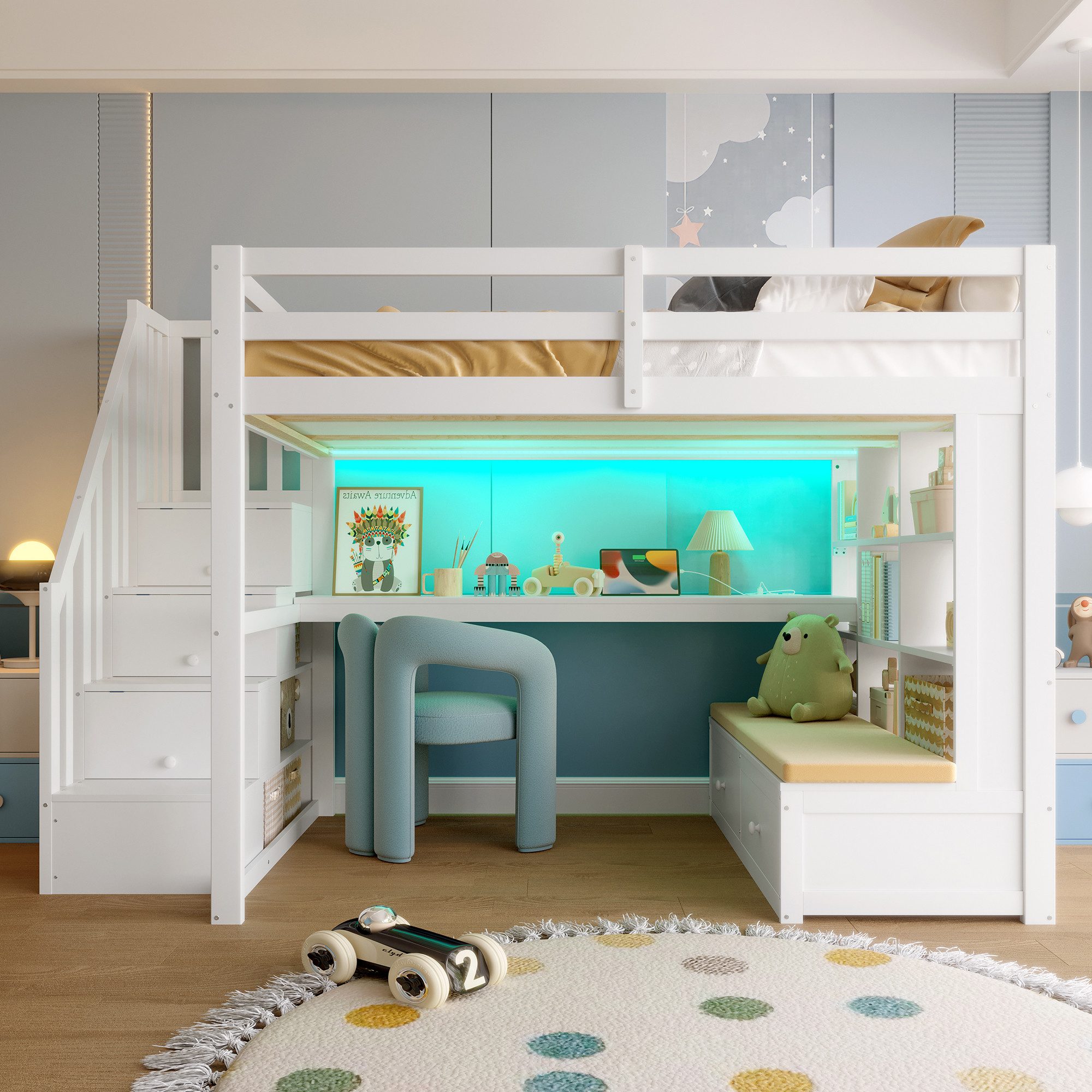 Merax Hochbett 140x200 mit LED (1-St., Hausbett Etagenbett Jugendbett) Holz günstig online kaufen