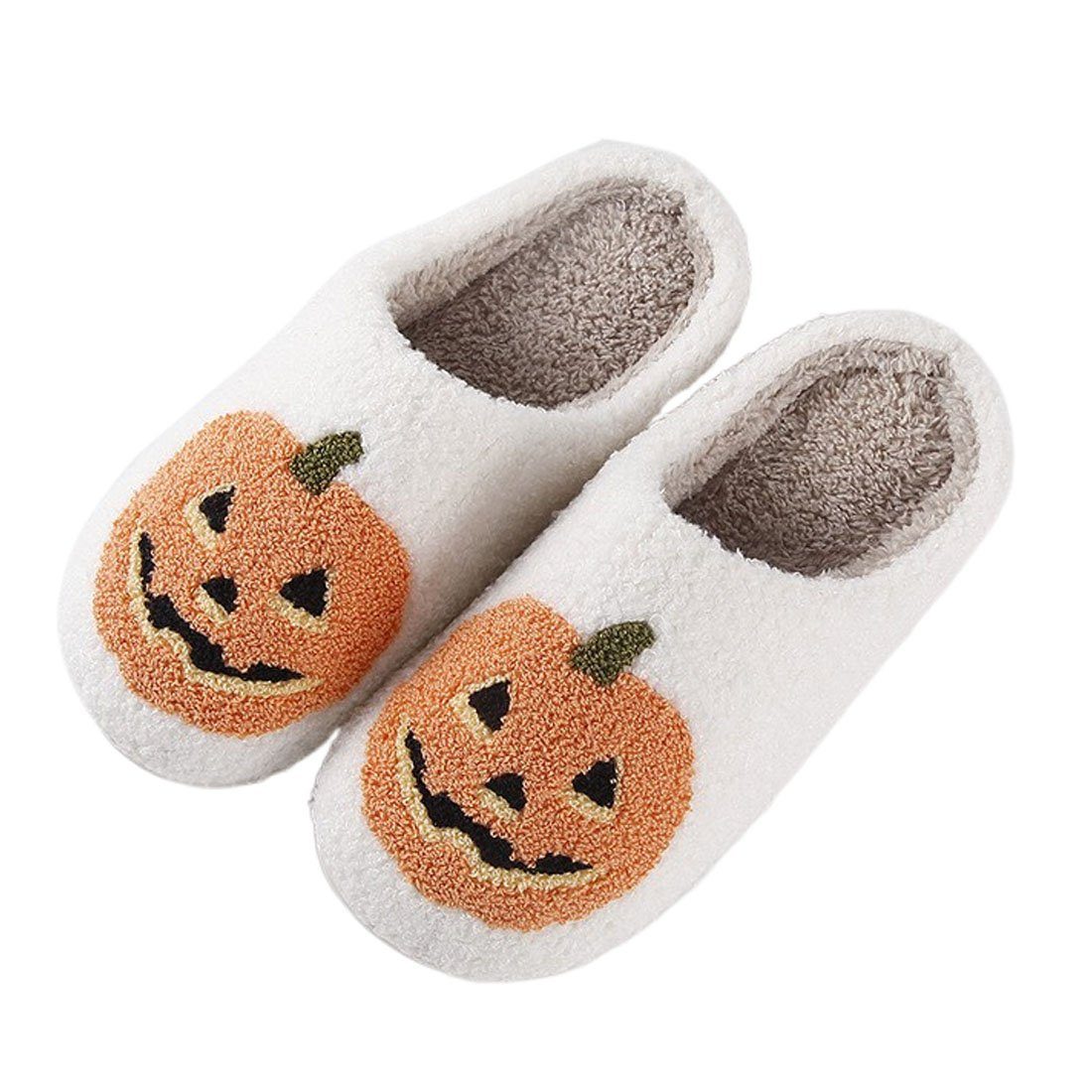 DÖRÖY Halloween Kürbis Cartoon Schuhe Plüsch Hausschuhe Paar Hausschuhe,warme Baumwolle Plüsch