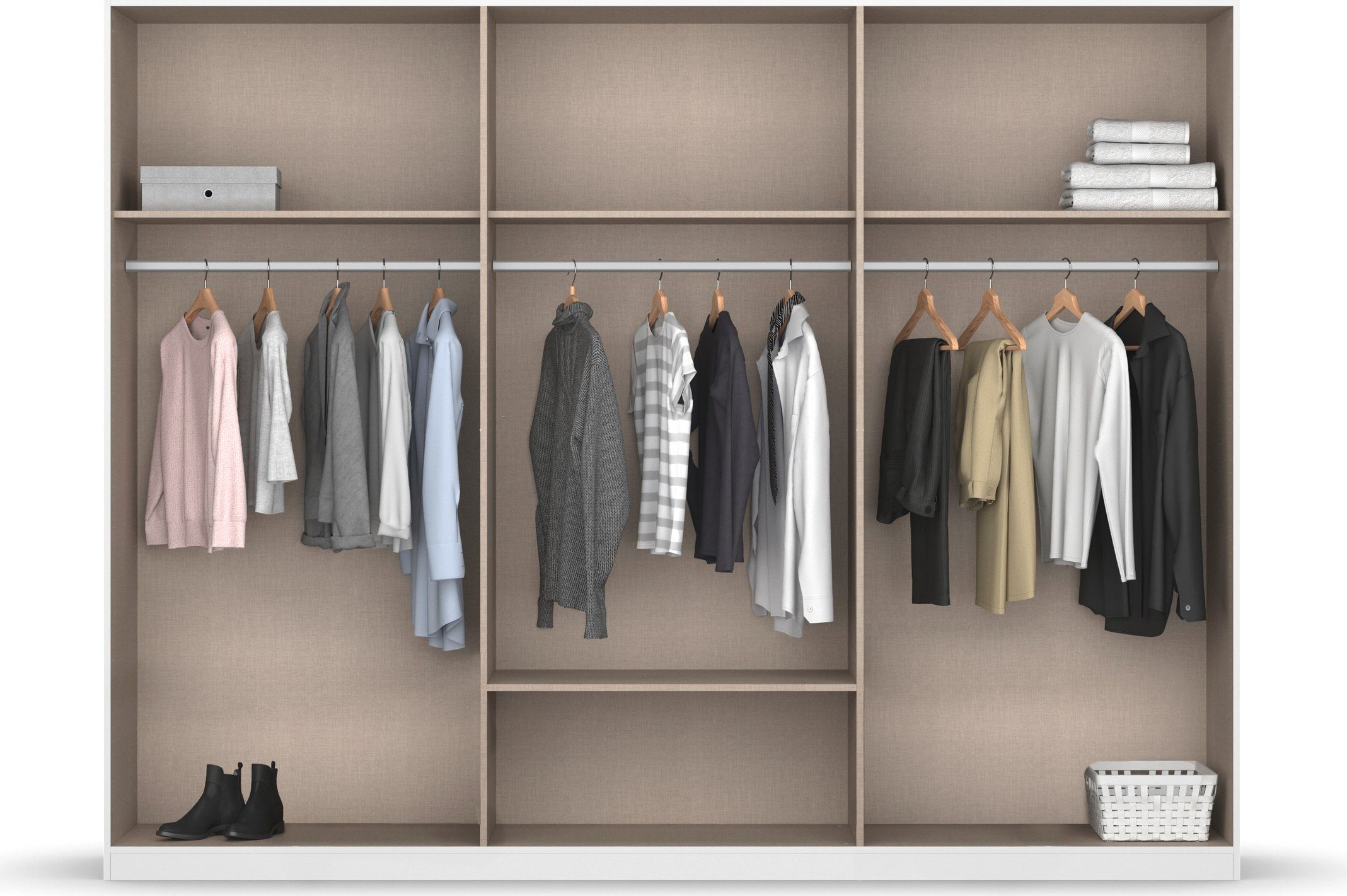 rauch Drehtürenschrank Kleiderschrank Schrank Garderobe Wäscheschrank BARI mit Spiegel mit Schubasten mittig, moderner Griff in Graumetallic MADE IN GERMANY – Bild 4 von 5