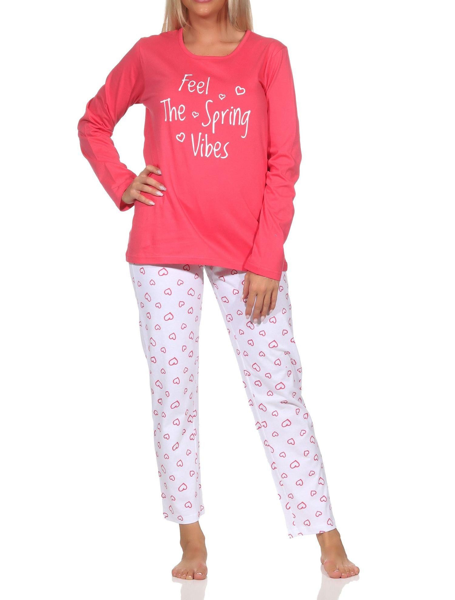 Pyjama Normann Damen Schlafanzug langarm, Pyjama Hose in Herz Optik