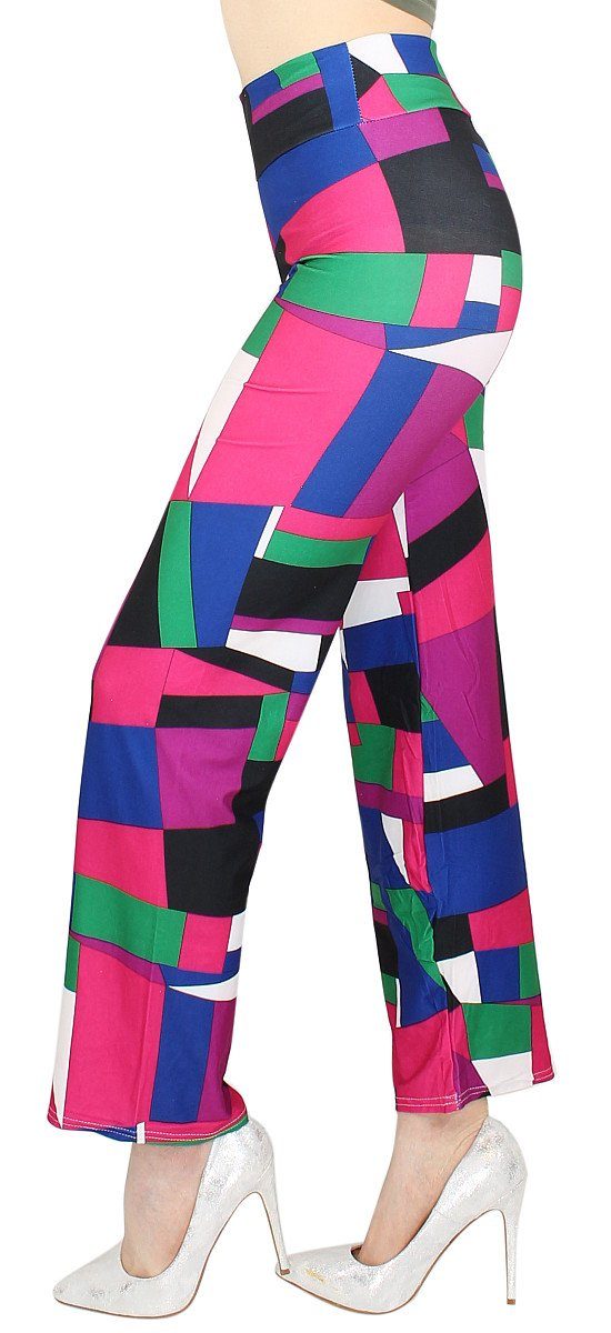 dy_mode Dancepants LH003-ColorBlock High gemustert Leggings Bunt Dancehose Damen Bund, Stoffhose Bunt mit elastischem Leg Straight Waist