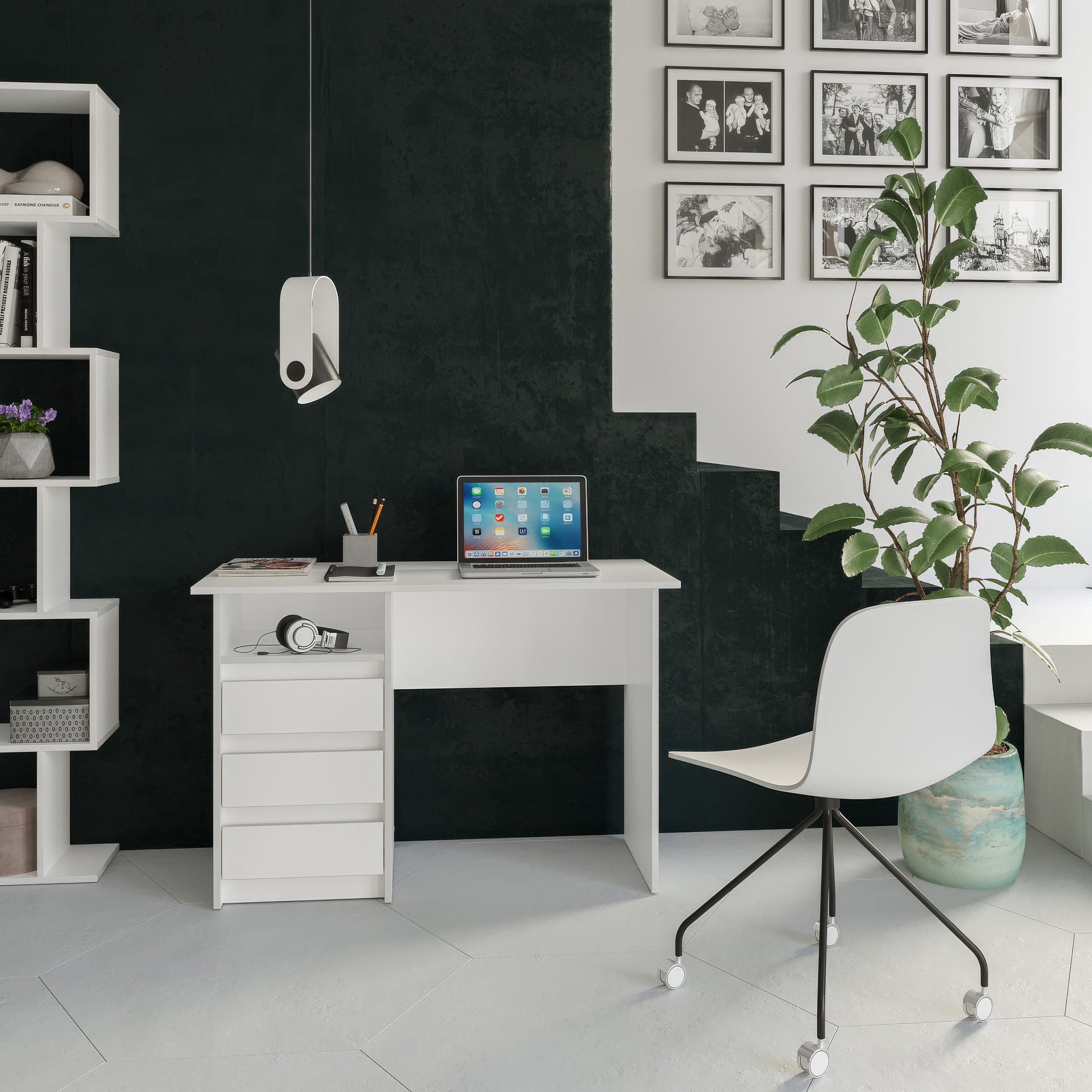 KOMTO Schreibtisch Oslo 110 Schreibtisch mit Schubladen Bürotisch Computertisch, Büro PC-Tisch Kinderschreibtisch mit Stauraum 110 x 50 x 74 cm – Bild 5 von 5