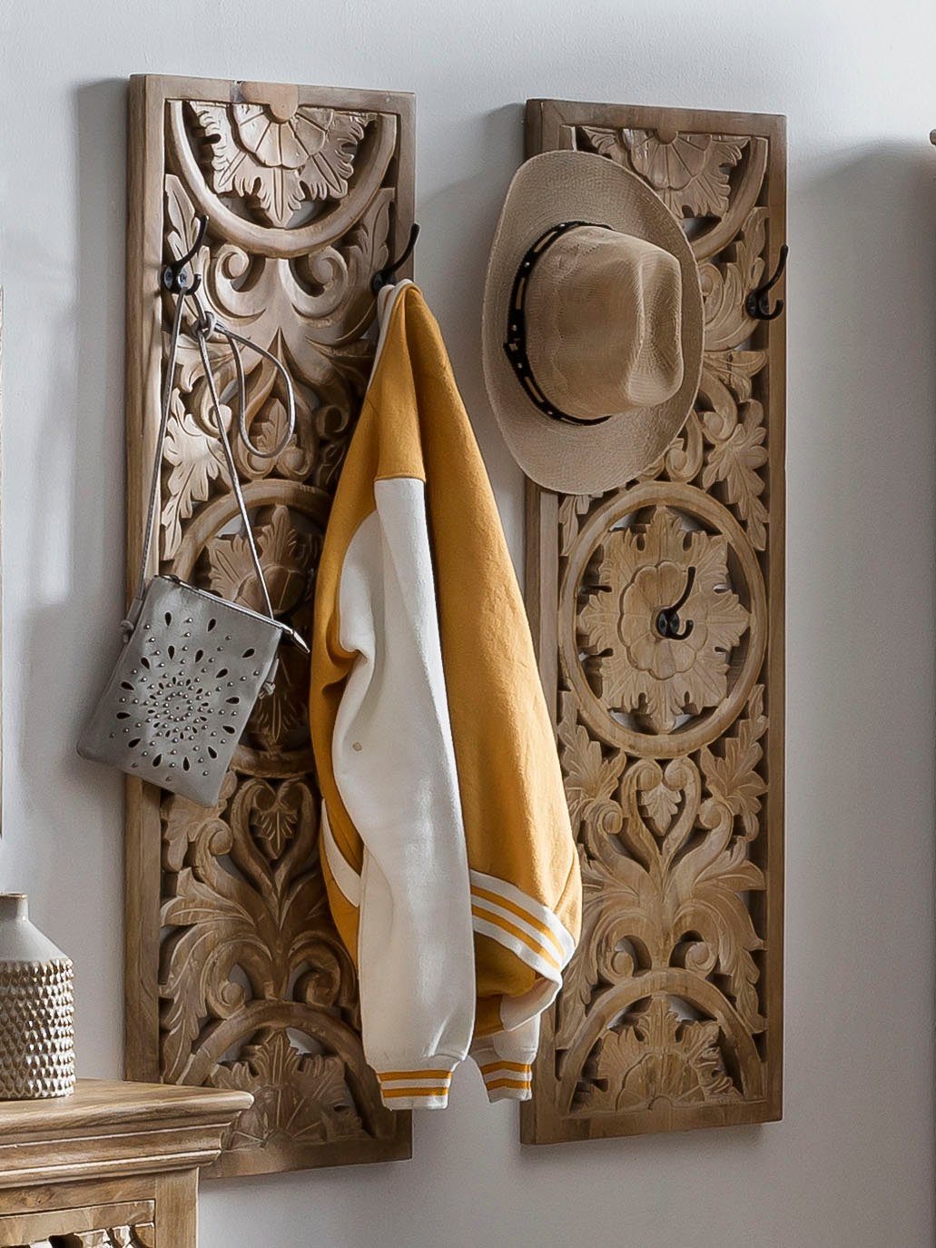 SIT Garderobenpaneel Wandgarderobe aus Mangoholz, Massives Mangoholz‑Garderobenpaneel