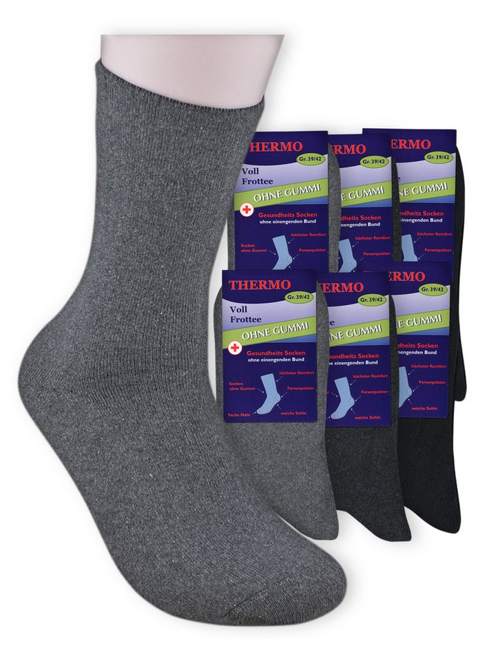 Die Sockenbude Diabetikersocken THERMO (Bund, 6-Paar, grau schwarz) Diabetikersocken ohne einengenden Bund ohne Gummi